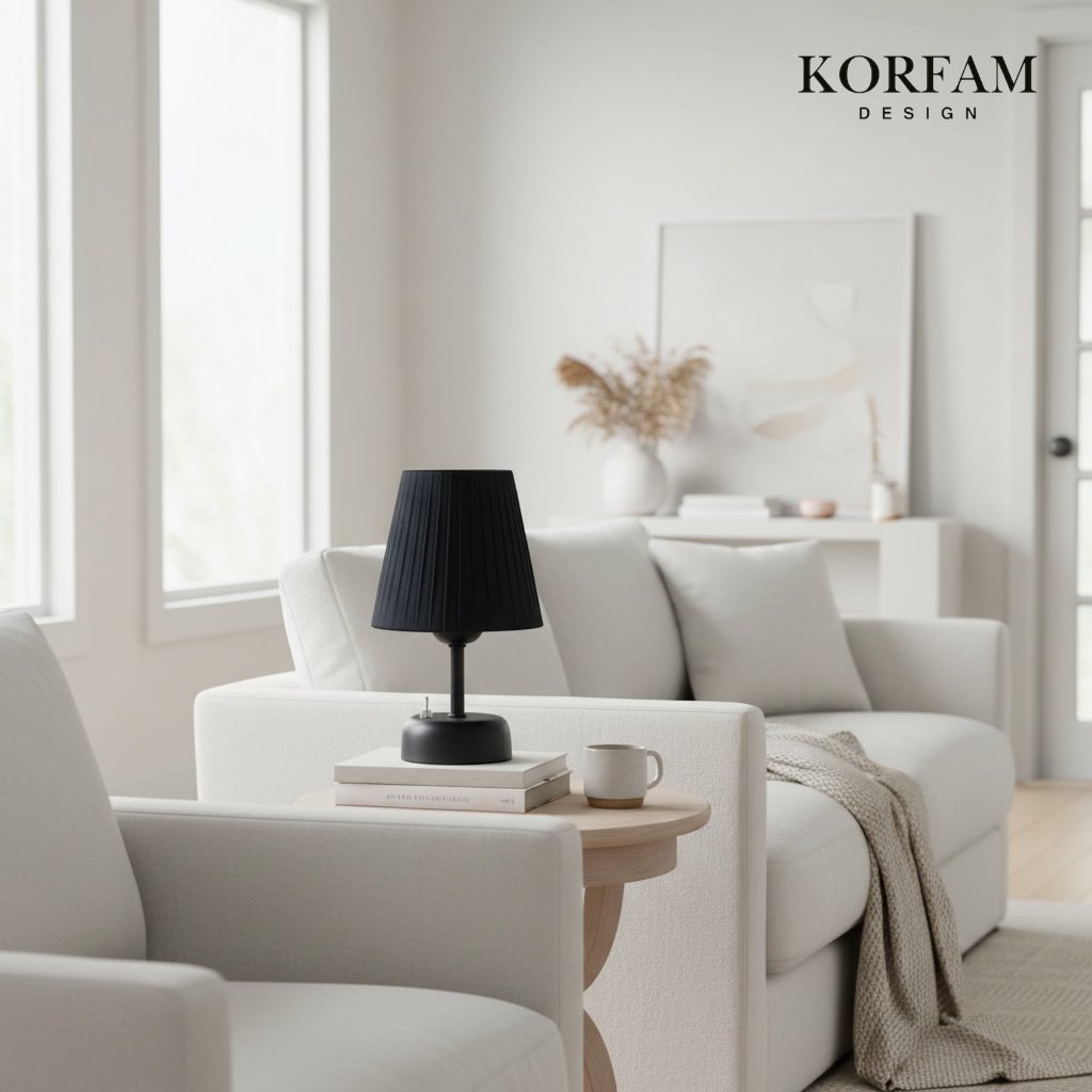 Bordo Keten Kumaş Pilli Masa & Gece Lambası