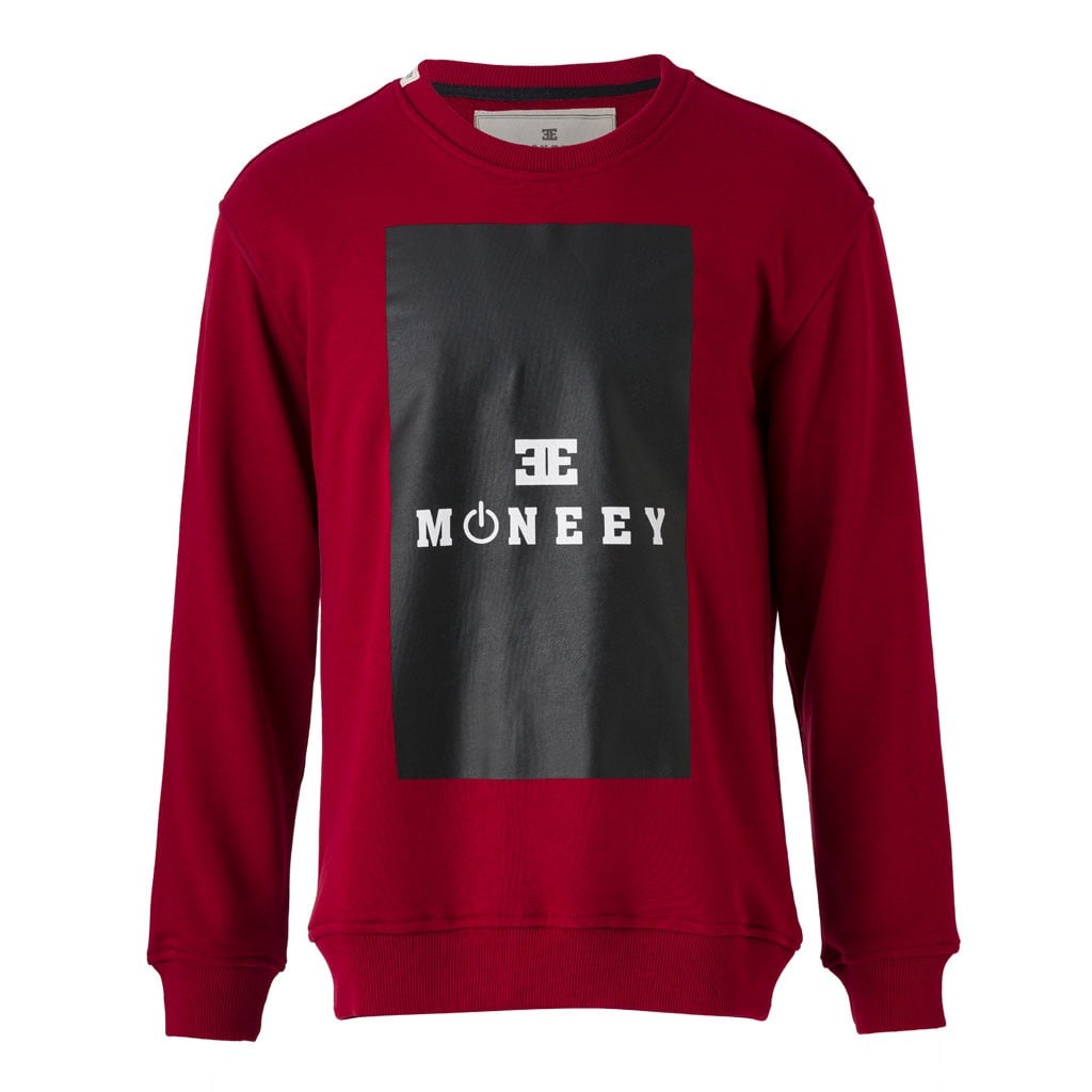 MONEEY DERİ BASKILI KIRMIZI SWEATSHİRT 