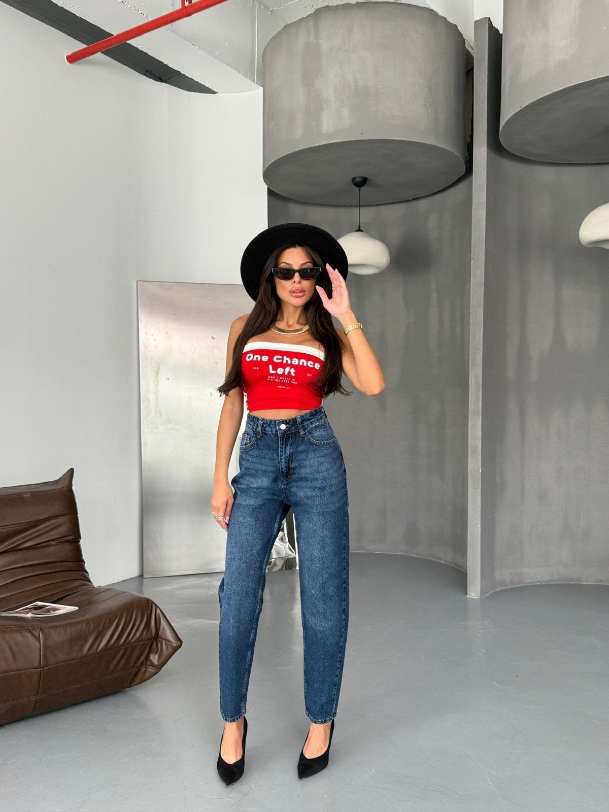 Kadın %100 Pamuk Yüksek Bel Jean Pantolon - Rahat Kesim Denim