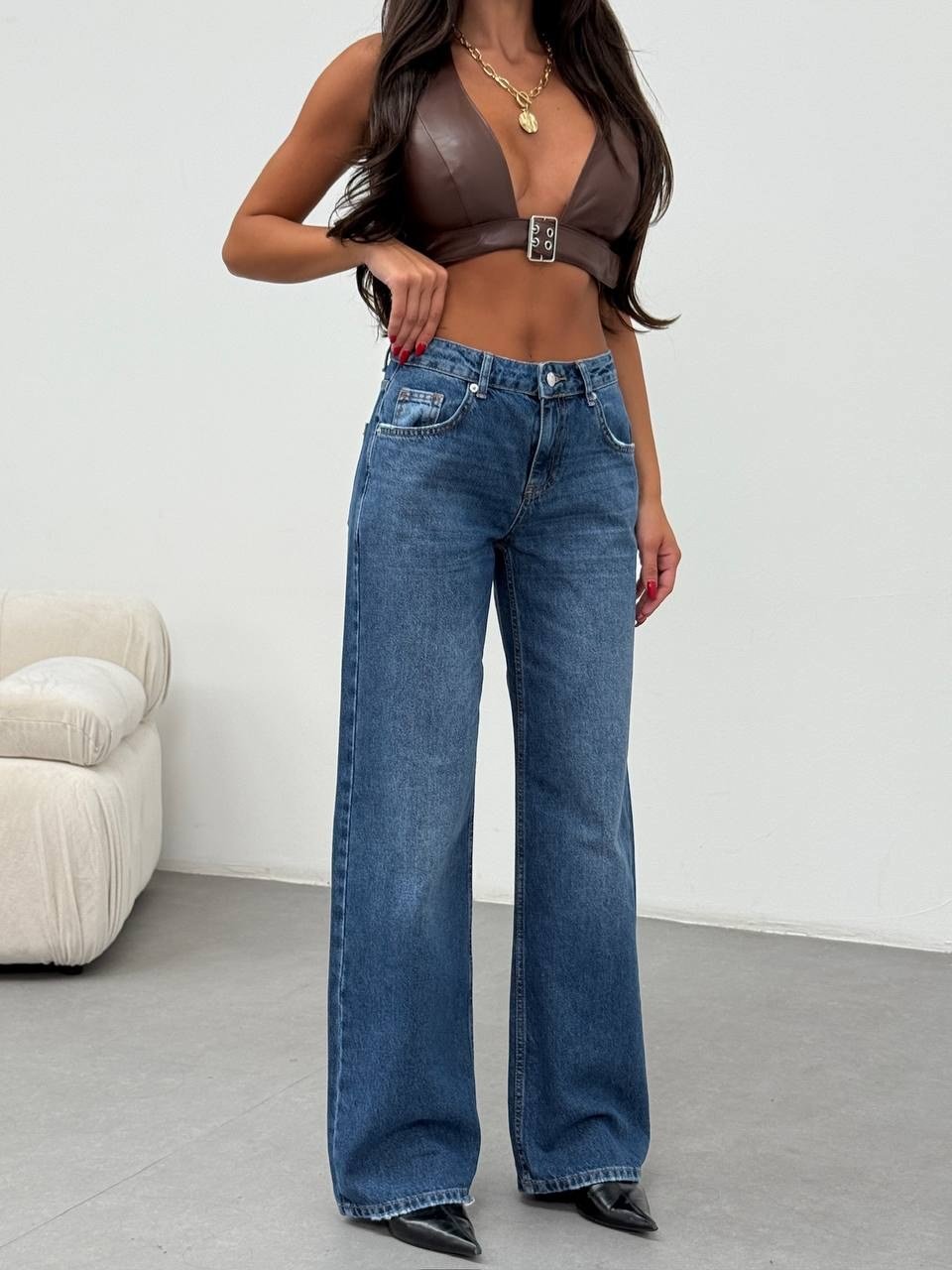 Kadın Bol Paça Denim Pantolon