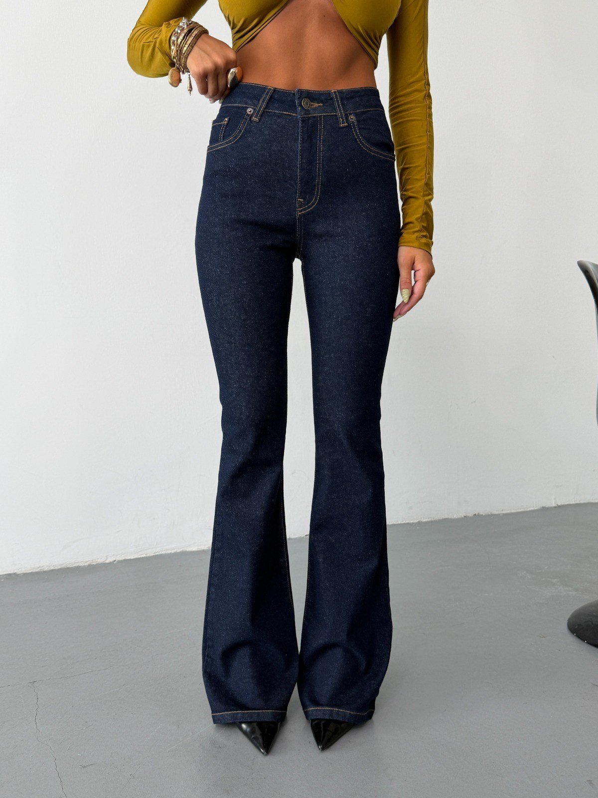 Kadın High Waist Rahat Kesim Dökümlü Wide Leg Jean Pantolon