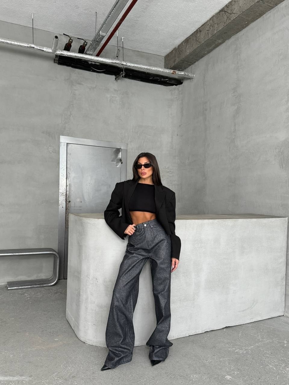 Kadın Işıltılı Wide Leg Pantolon - Yüksek Bel Simli Jean