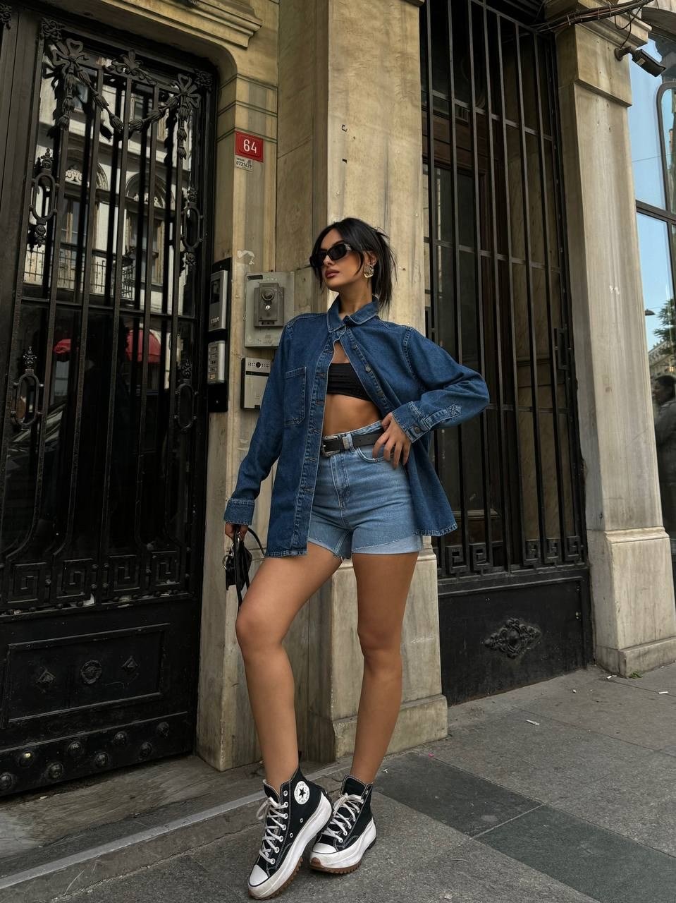 Kadın Kot Gömlek Oversize Düşük Omuz Denim Pamuklu Gömlek