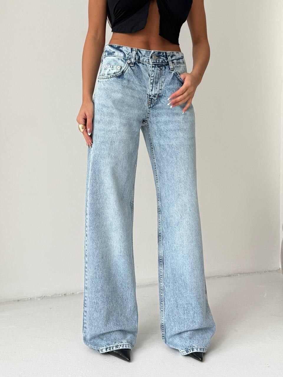 Kadın Tasarım Geniş Paça Jean Pantolon