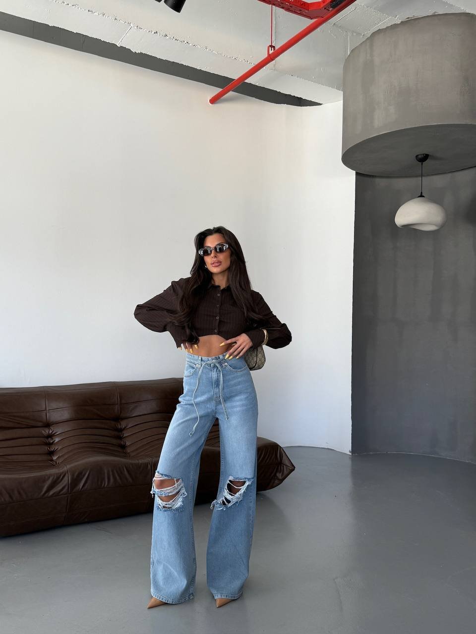 Kadın Yüksek Bel Geniş Paça Denim Pantolon