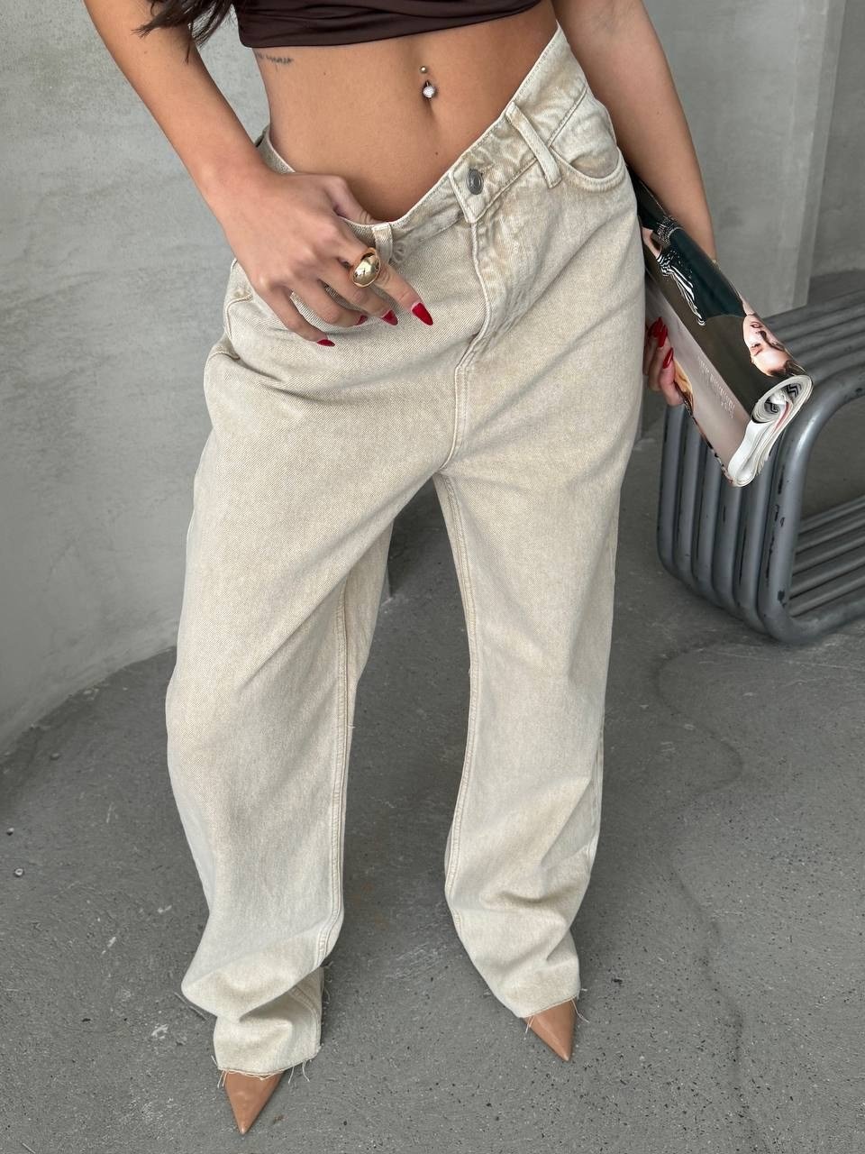 Kadın Yüksek Bel Geniş Paça Wide Leg Jean  Pantolon