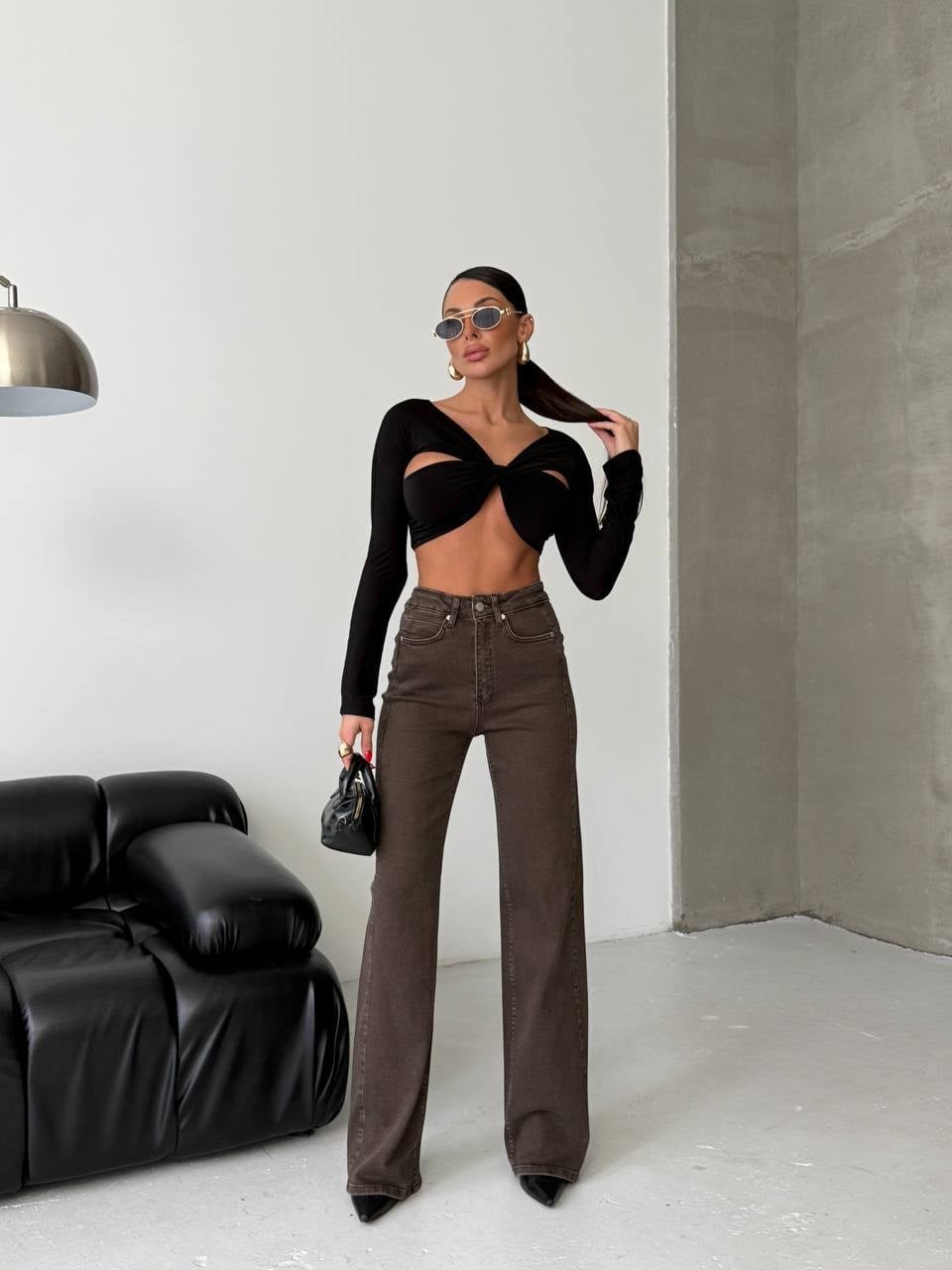 Kadın Yüksek Bel Geniş Paça Wide-Leg Jean Pantolon