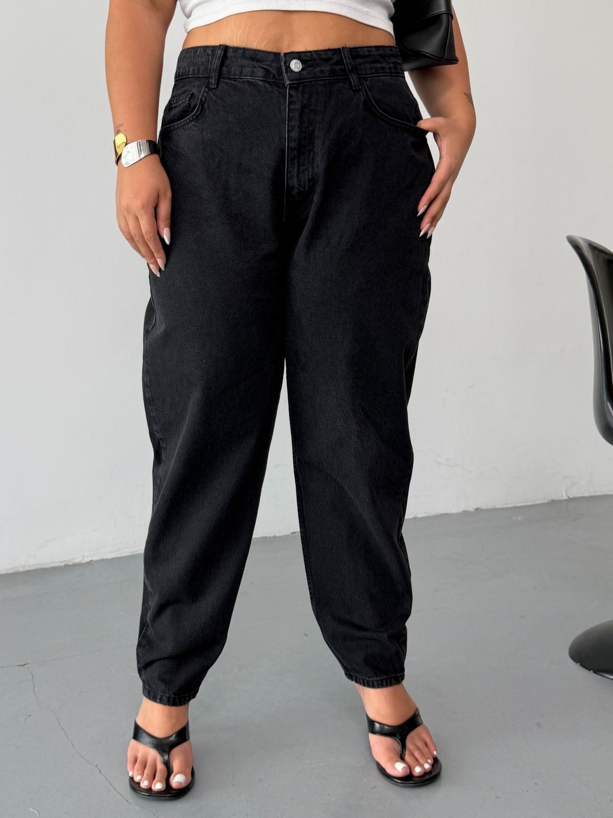 Kadın Yüksek Bel Mom Slouchy Rahat Kesim Jean Pantolon