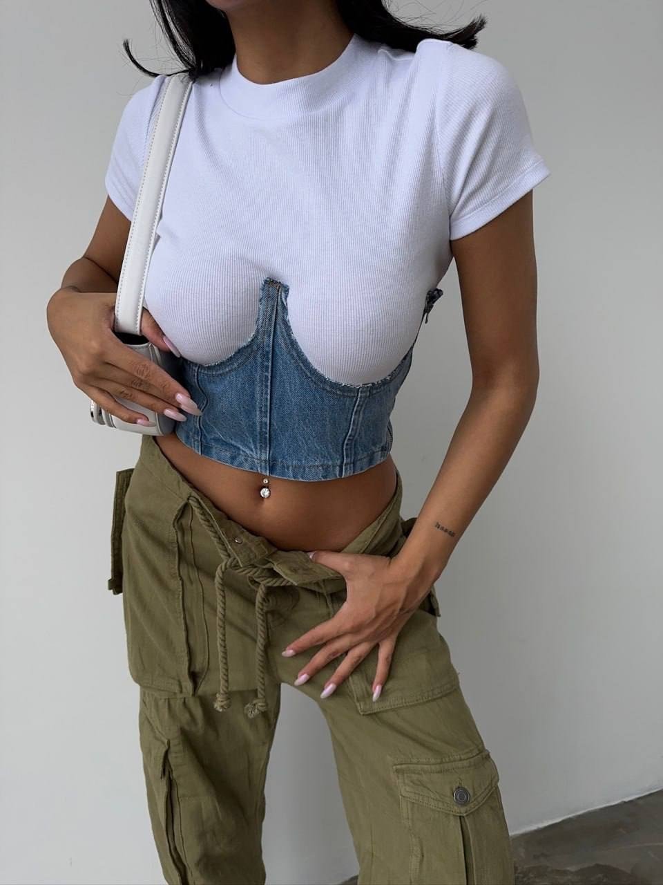 Mavi Denim Büstiyer Crop Top Fermuarlı Korsaj Form Kadın Üst