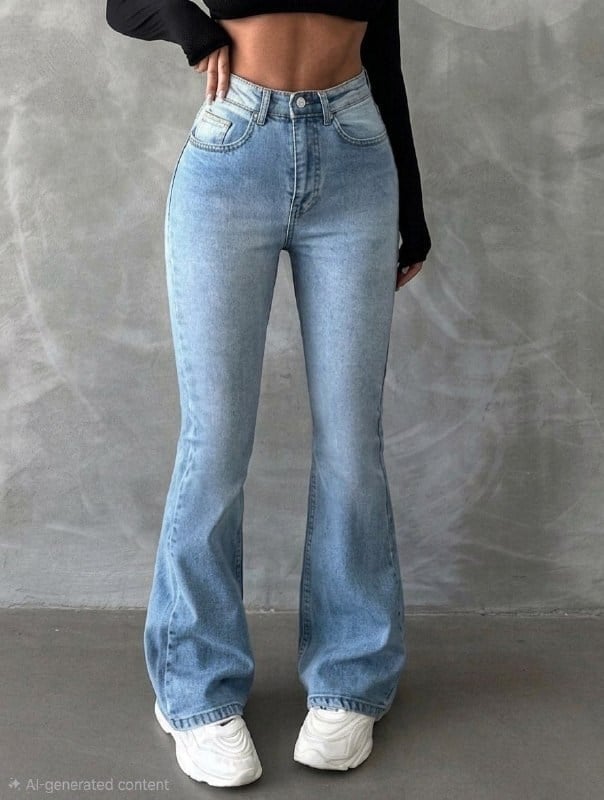 Yüksek Bel İspanyol Paça Jean Pantolon - Eskitme Detaylı Full Pamuklu Flare Denim