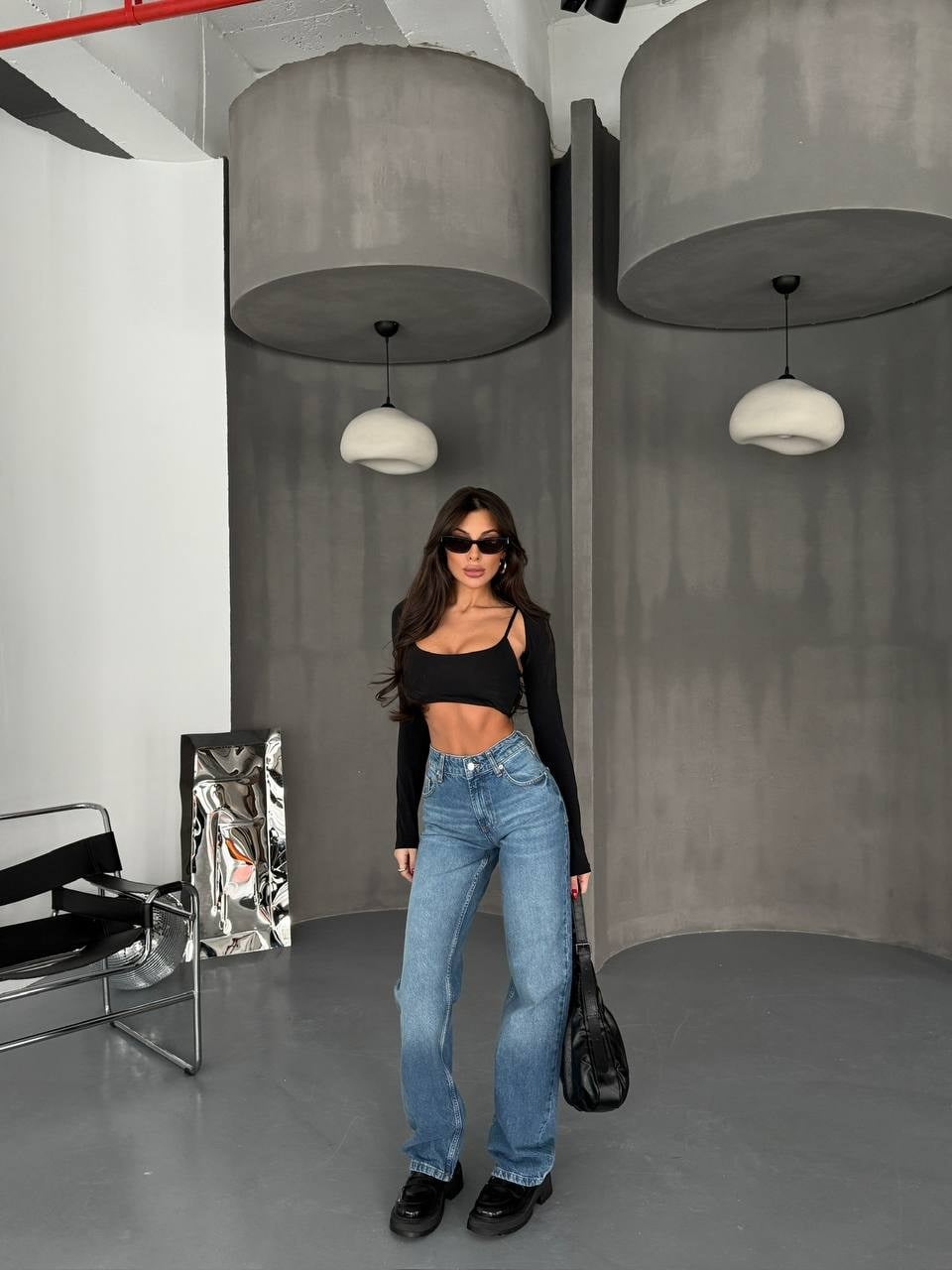 Yüksek Bel Wide Leg Pamuklu Denim Pantolon