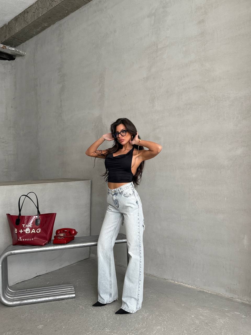 Yüksek Bel Yırtık Detaylı Açık Mavi Wide Leg Jean Pantolon