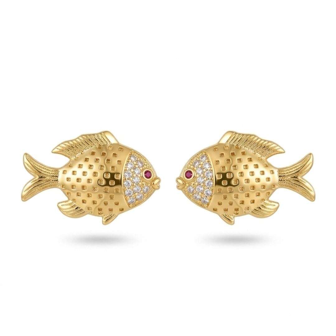 Altın Kaplama Çift Renkli Gold Mini Balık Küpe
