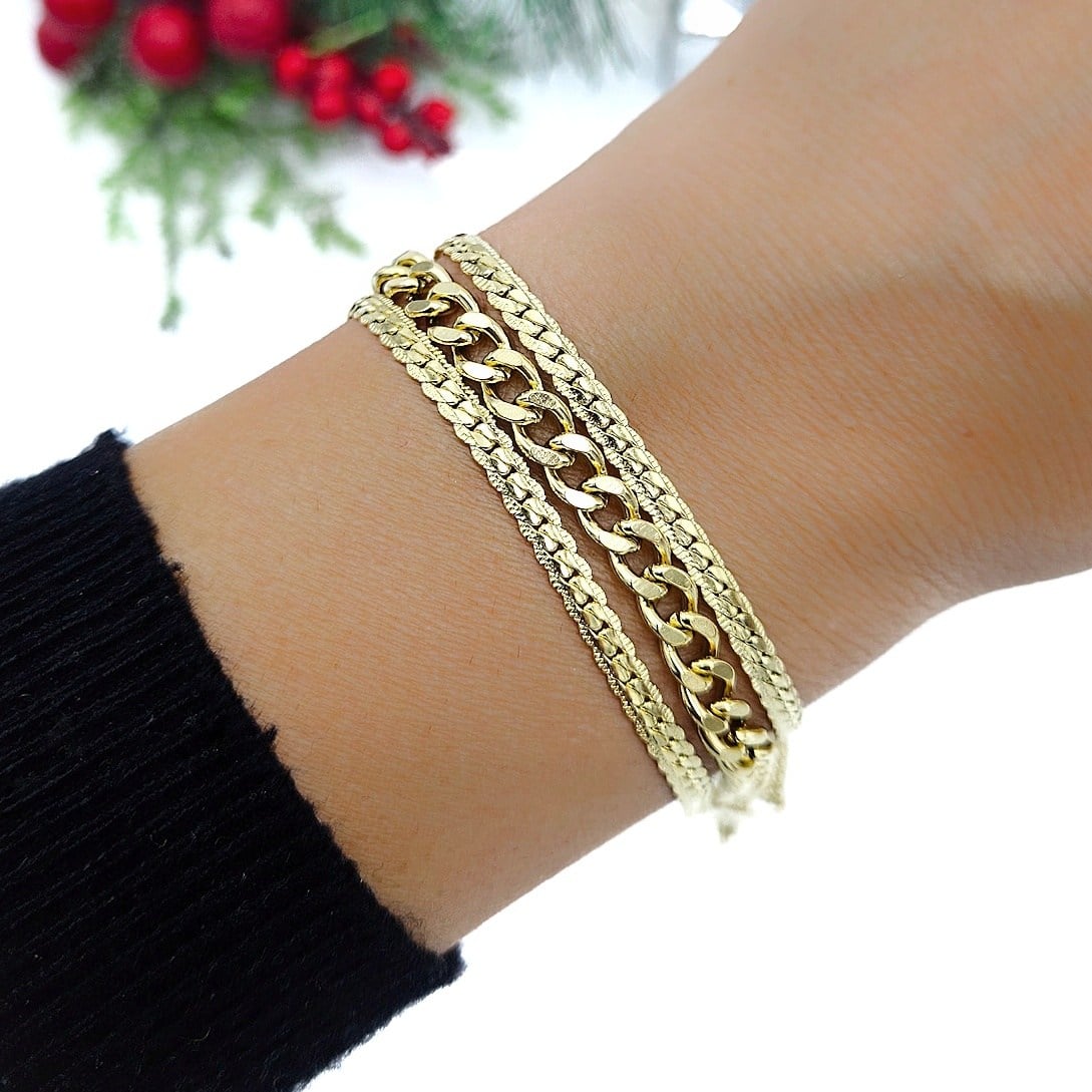 Çelik Üçlü Zincir Gold Bileklik