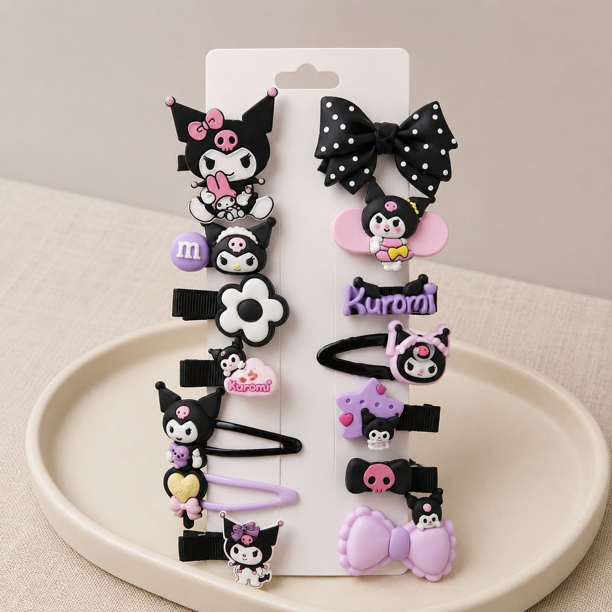 Kuromi Figürlü 14'lü Pens ve Çıtçıt Çocuk Toka Set