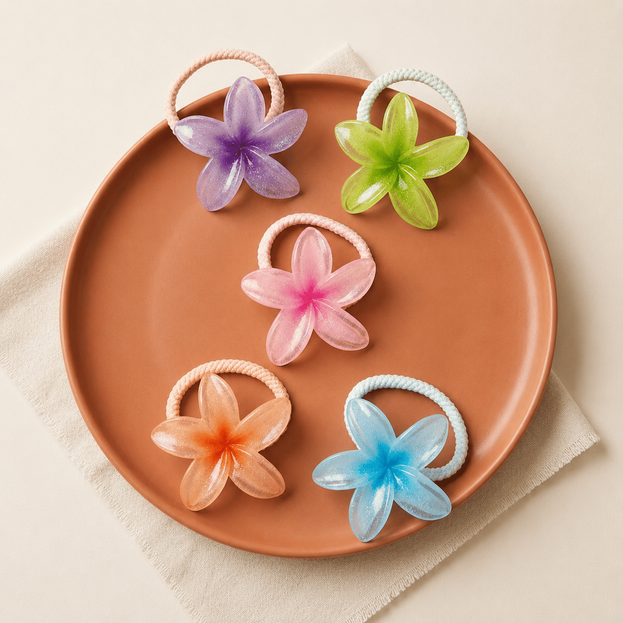 Lotus Çiçeği Figürlü Simli Mika Lastik Toka (7cm)