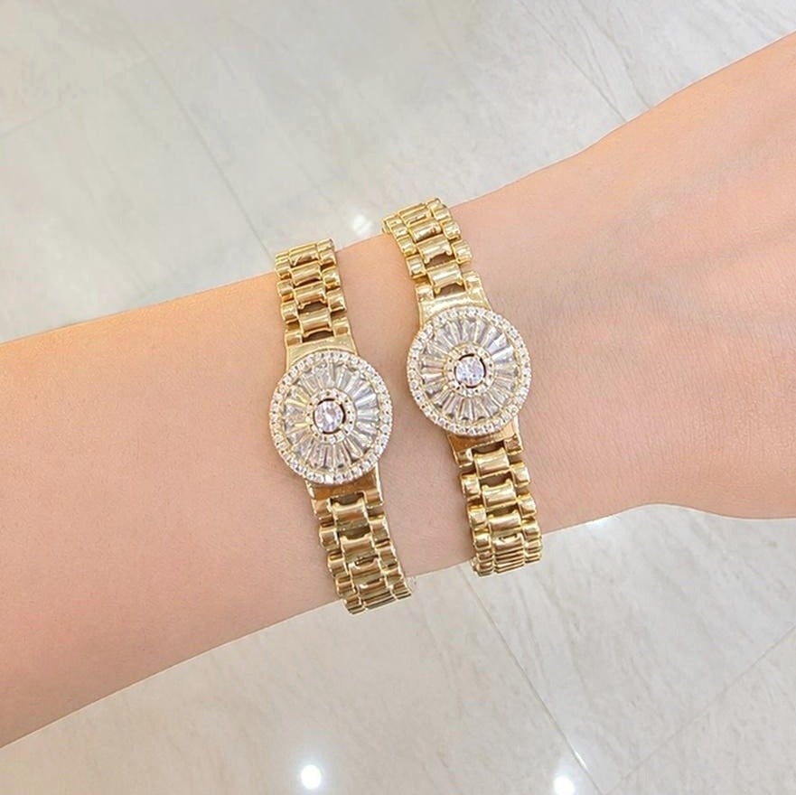 Özel Seri 14K Baget Zirkon Taşlı Saat Kordon Model Gold Bileklik