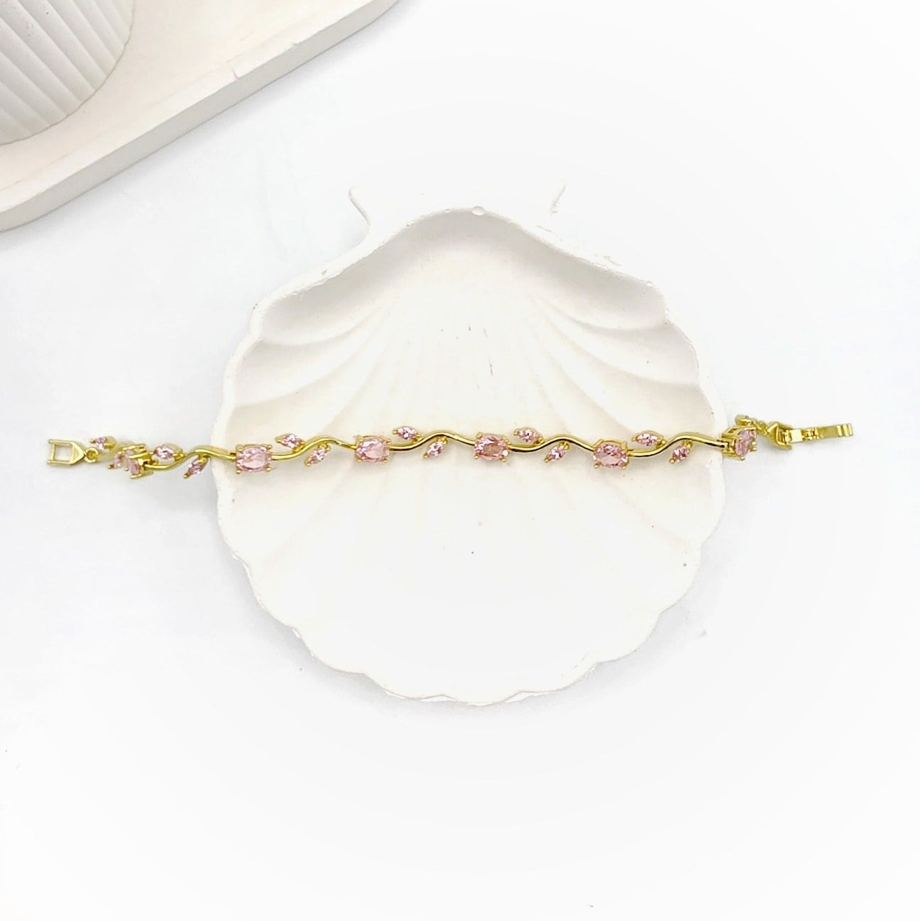 Pembe Taşlı Lale Gold Bileklik