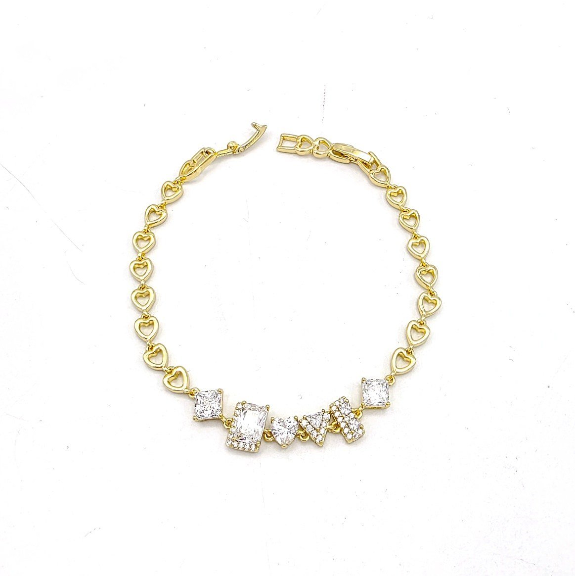 Xuping Ortası Geometrik Baget Taşlı Kalp Kordon Love Gold Bilekliik