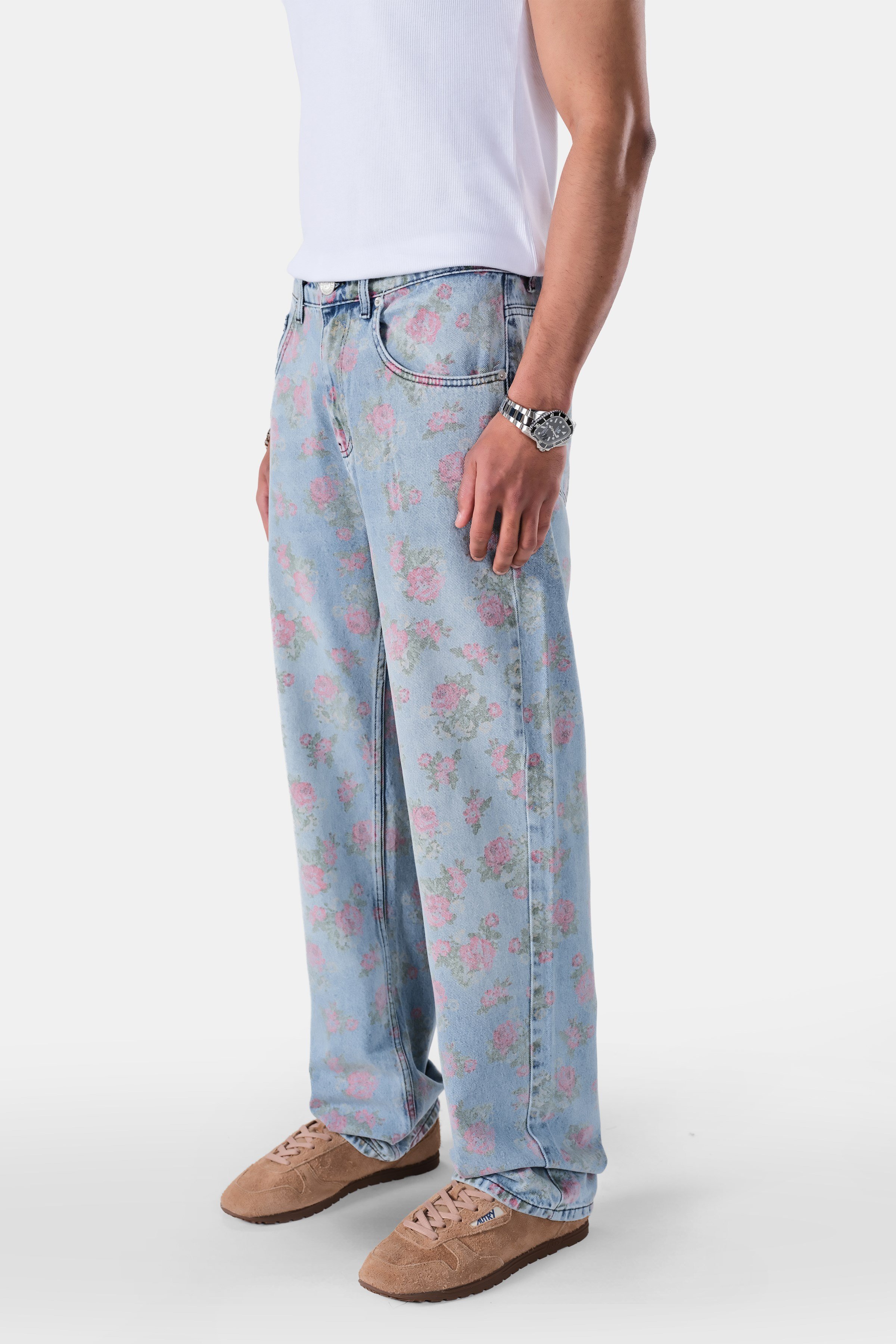 Çiçek Desenli Straight Fit Jean