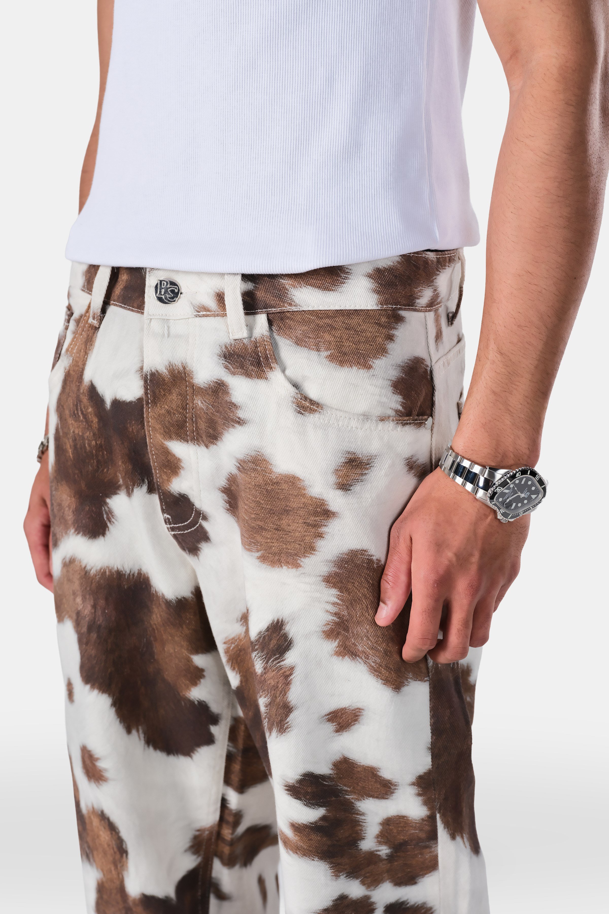 Cow Pattern Baggy Fit Jean