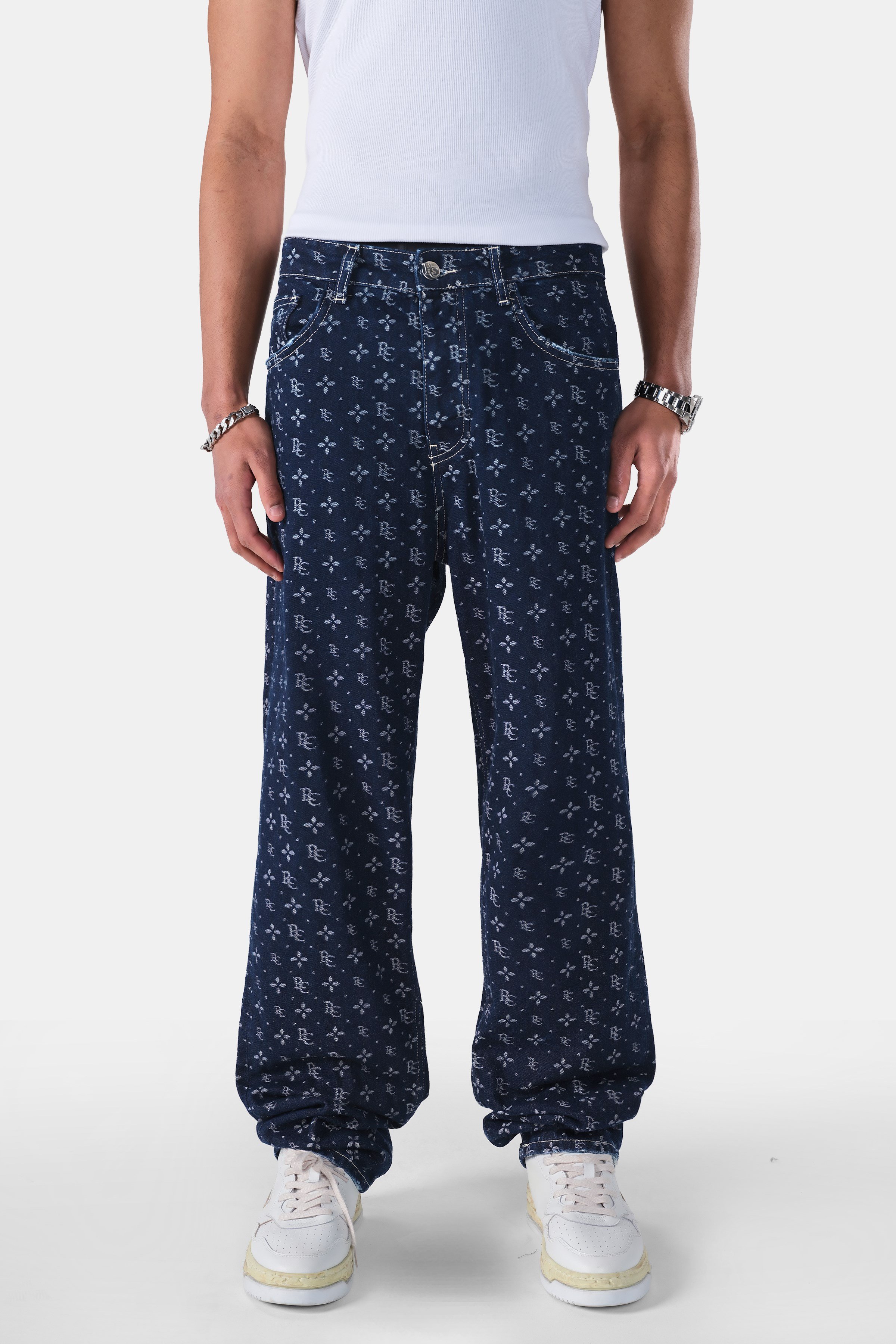 Monogram Desenli Baggy Fit Jean