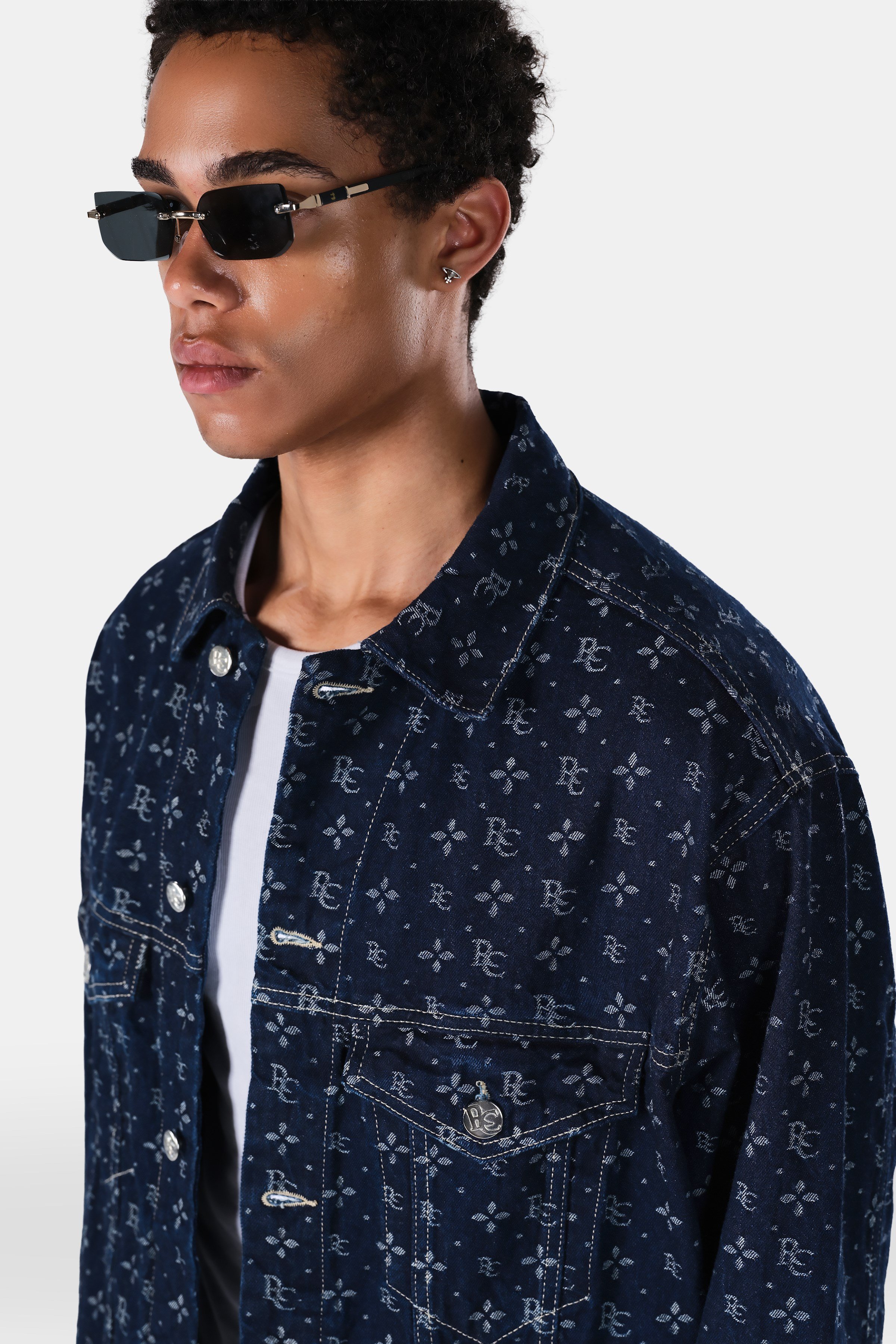 Monogram Desenli Denim Ceket