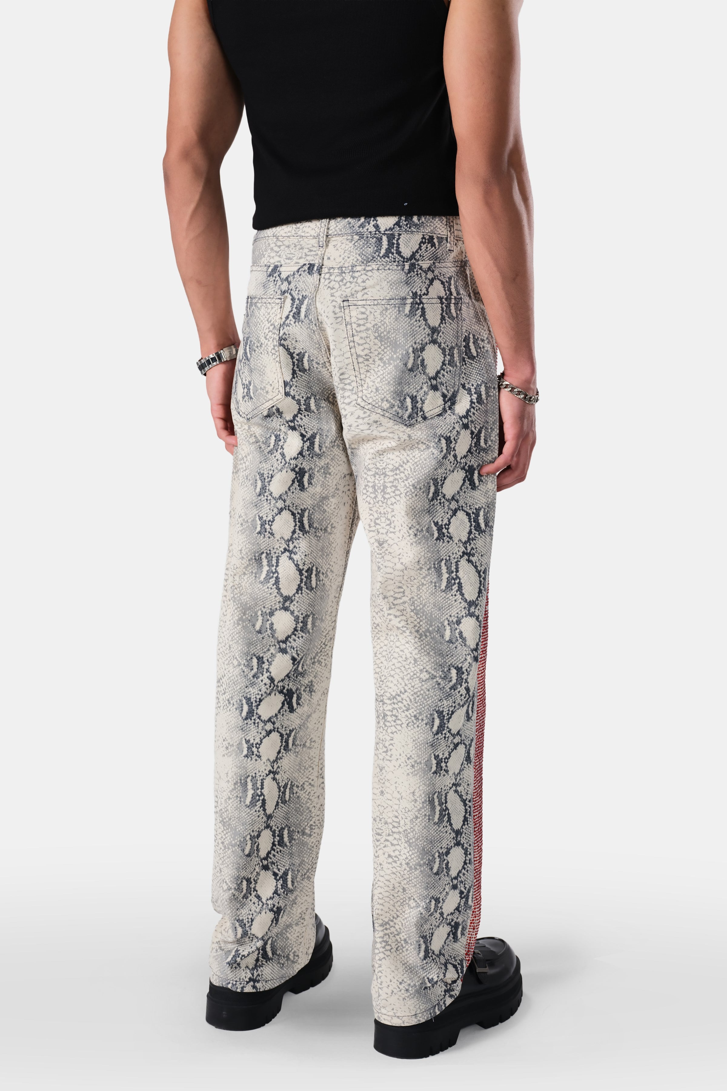Taş Detaylı Baskılı Baggy Jean