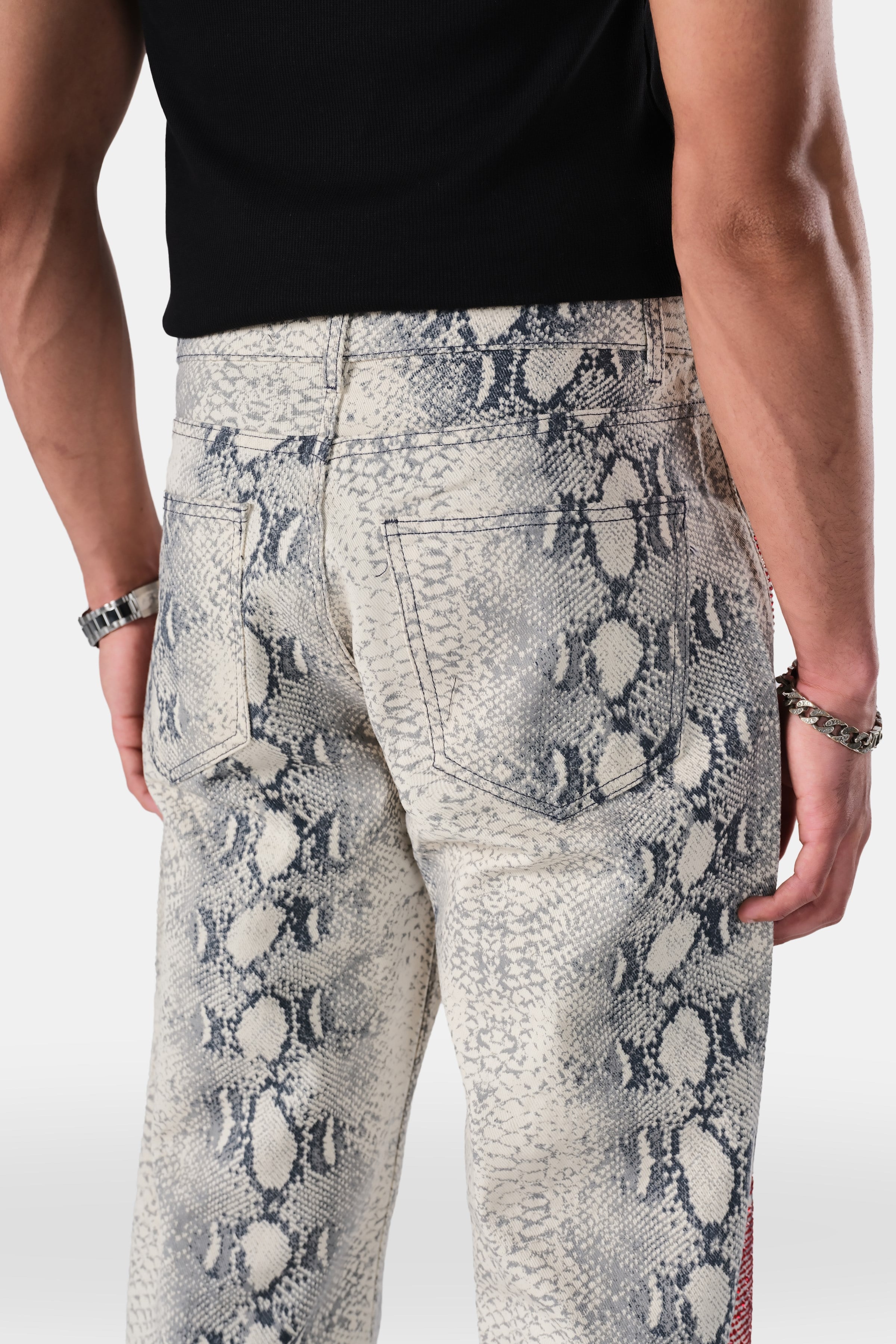 Taş Detaylı Baskılı Baggy Jean