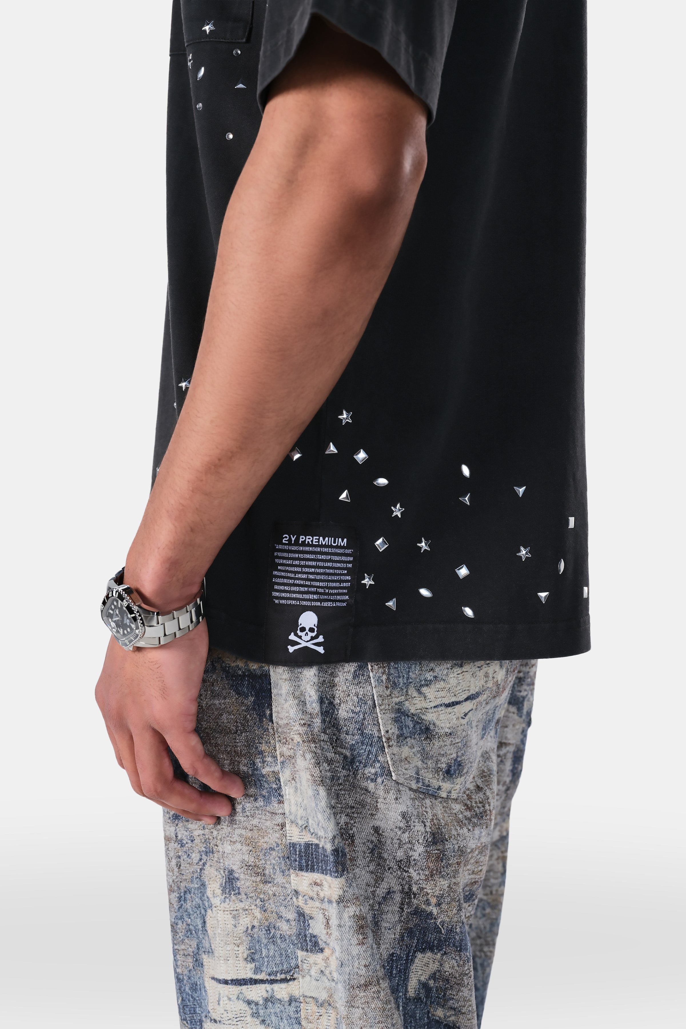 Yıkamalı Taş ve Metal Drop Detaylı Oversize Fit
