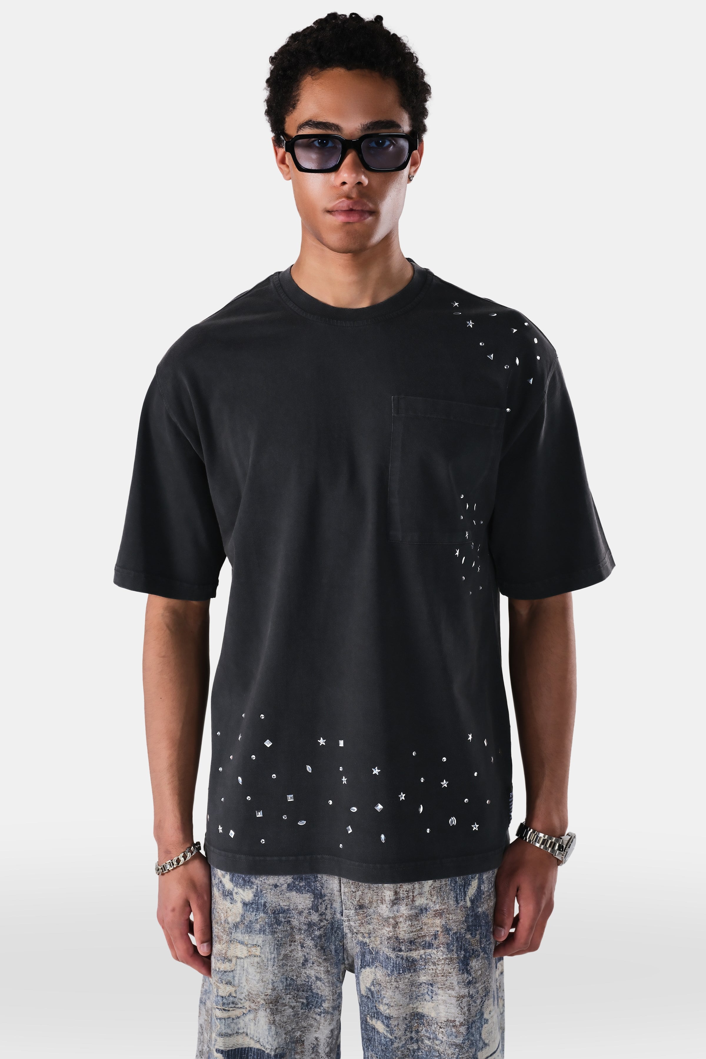 Yıkamalı Taş ve Metal Drop Detaylı Oversize Fit
