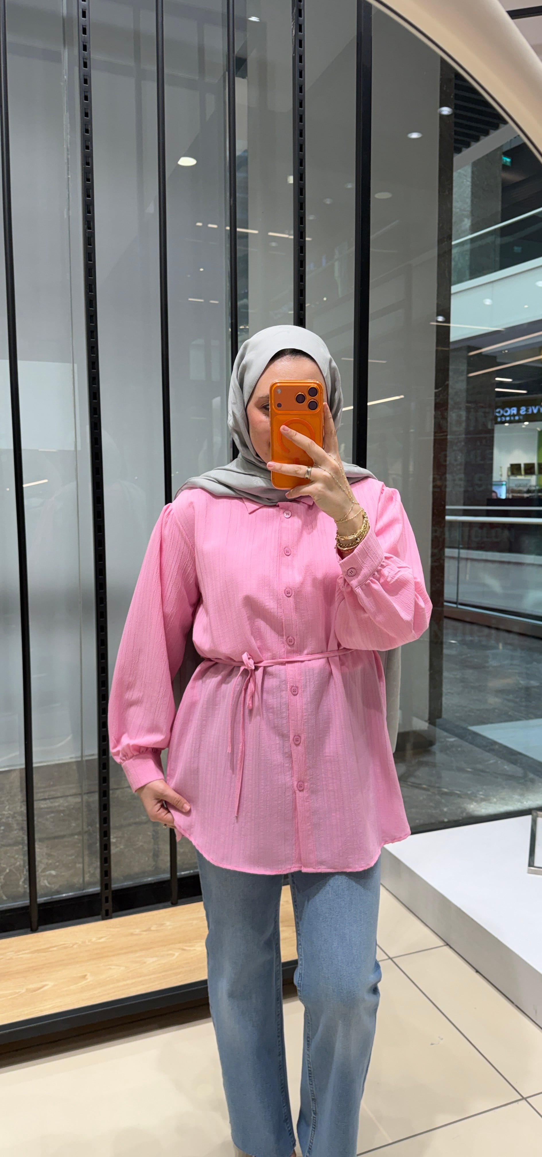 BELİ BAĞLAMALI BÜRÜMCÜK TUNİK - PEMBE