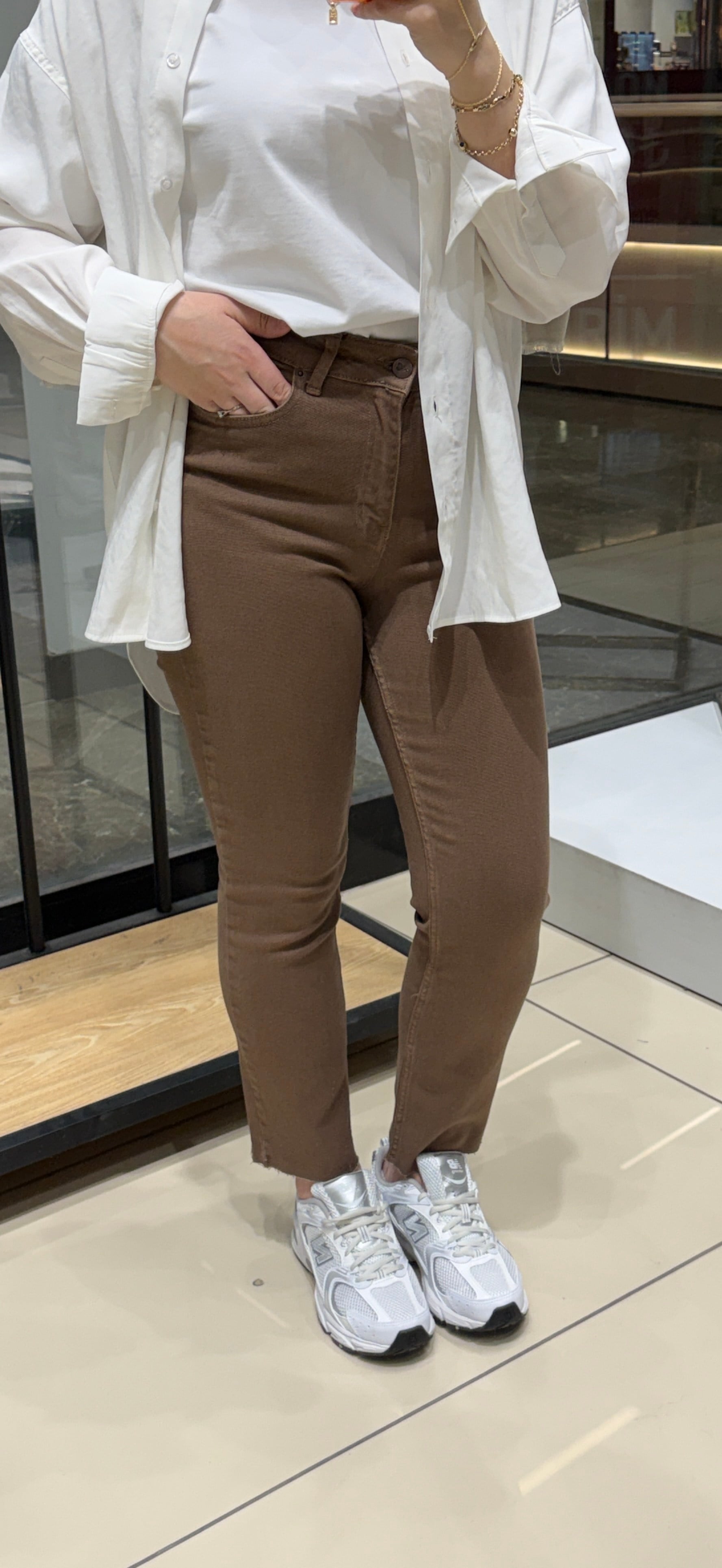 Kesik Paça Mom Pantolon | Vizon