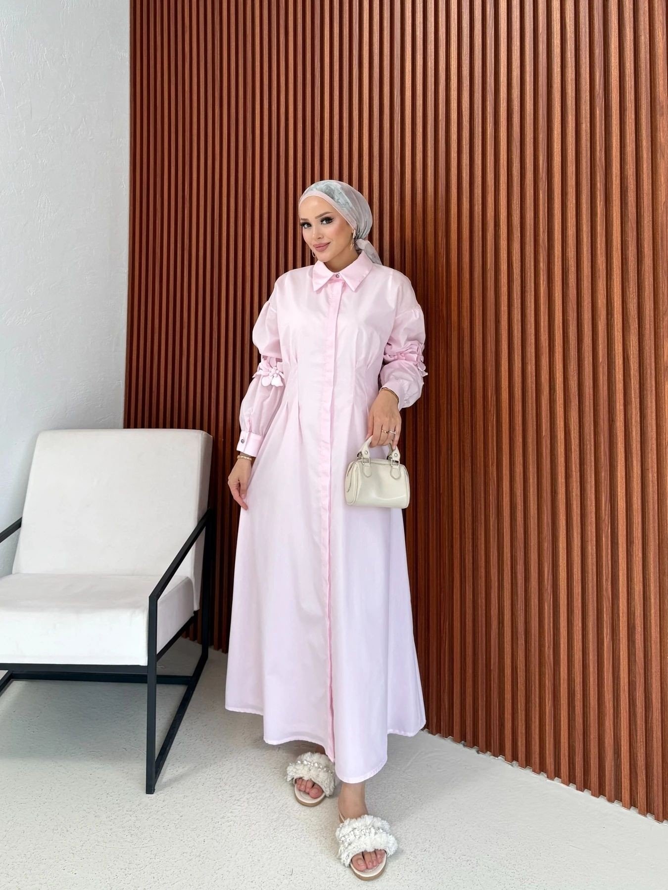 Çiçek Detaylı Poplin Elbise 26K-2377