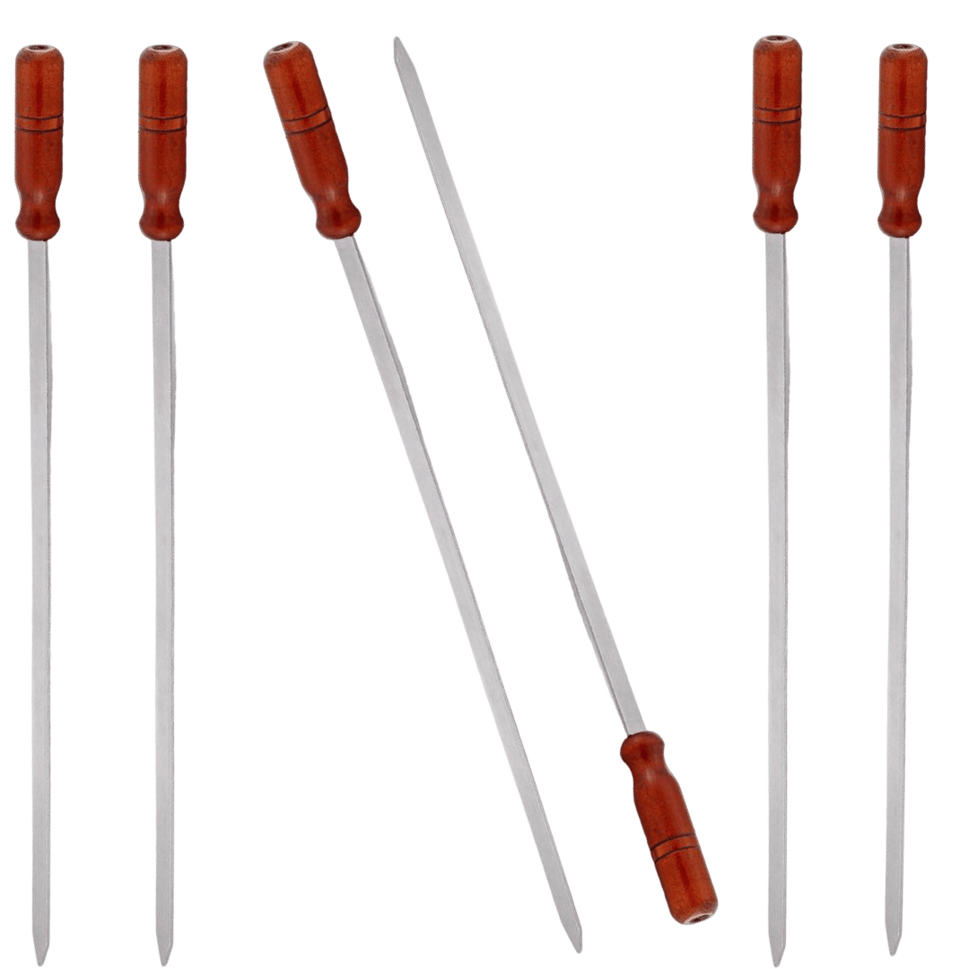Çelik Paslanmaz Şiş 1 Adet 2 Cm Yassı 60 Cm Boy Ahşap Saplı (Hakiki Krom)
