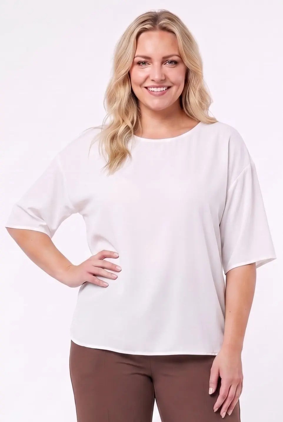 Kadın Beyaz Büyük Beden Oversize Vatkalı Şifon Bluz HZL26S-ZSS111201