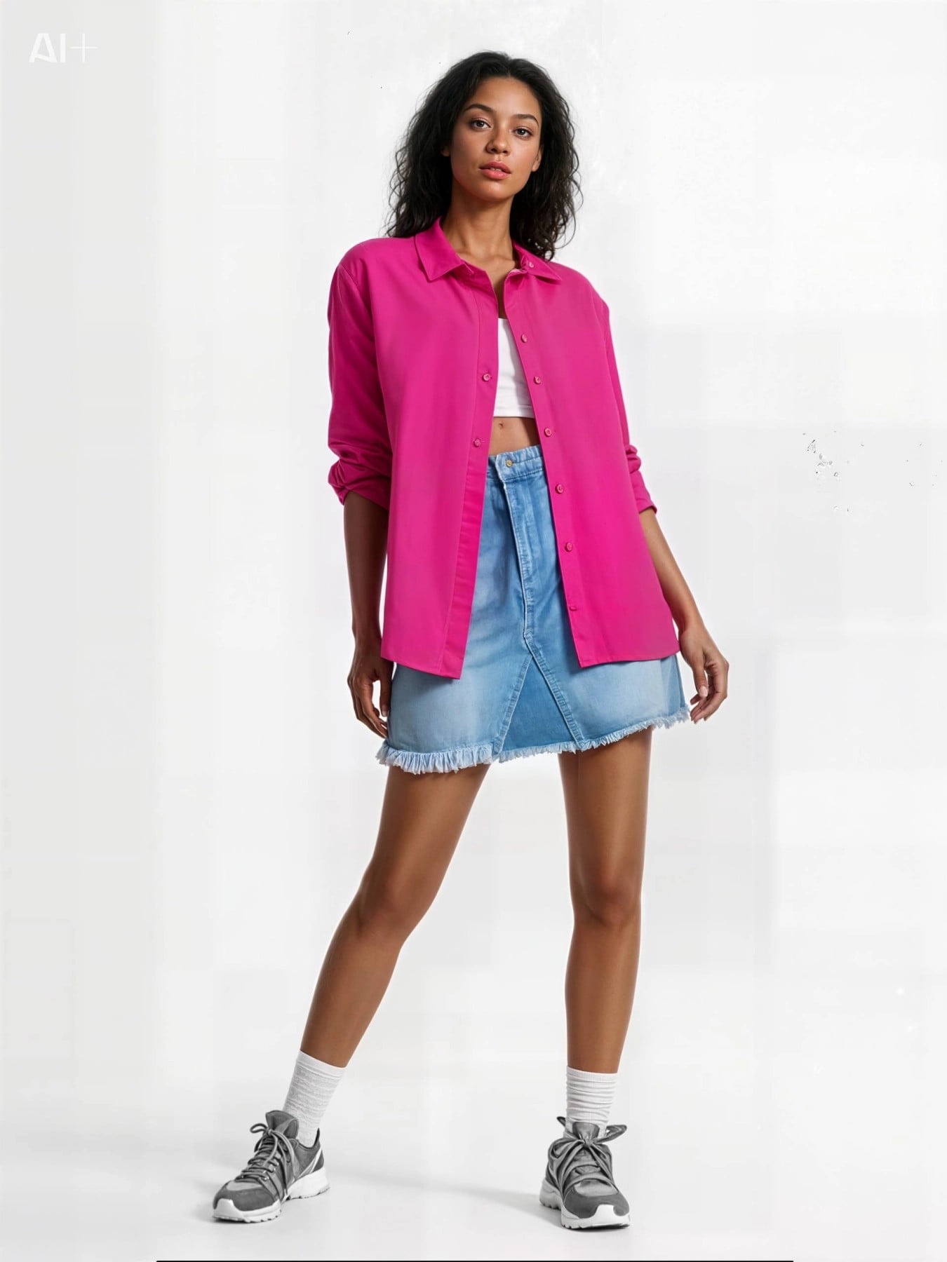 Kadın Koyu Pembe Oversize Uzun Basic Gömlek HZL22W-BD139001