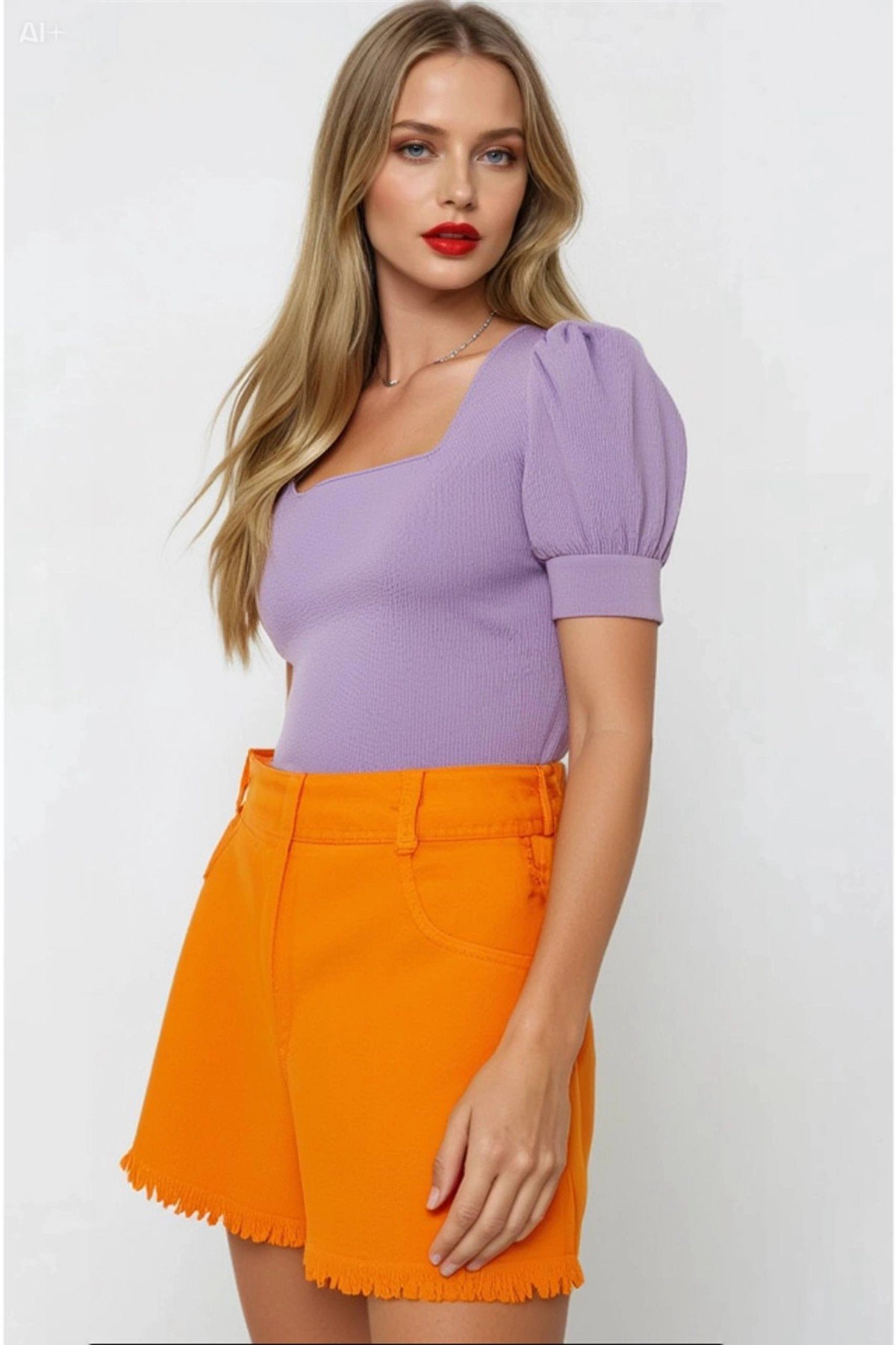 Kadın Lila Kare Yaka Örme Bluz HZL22W-BD104091