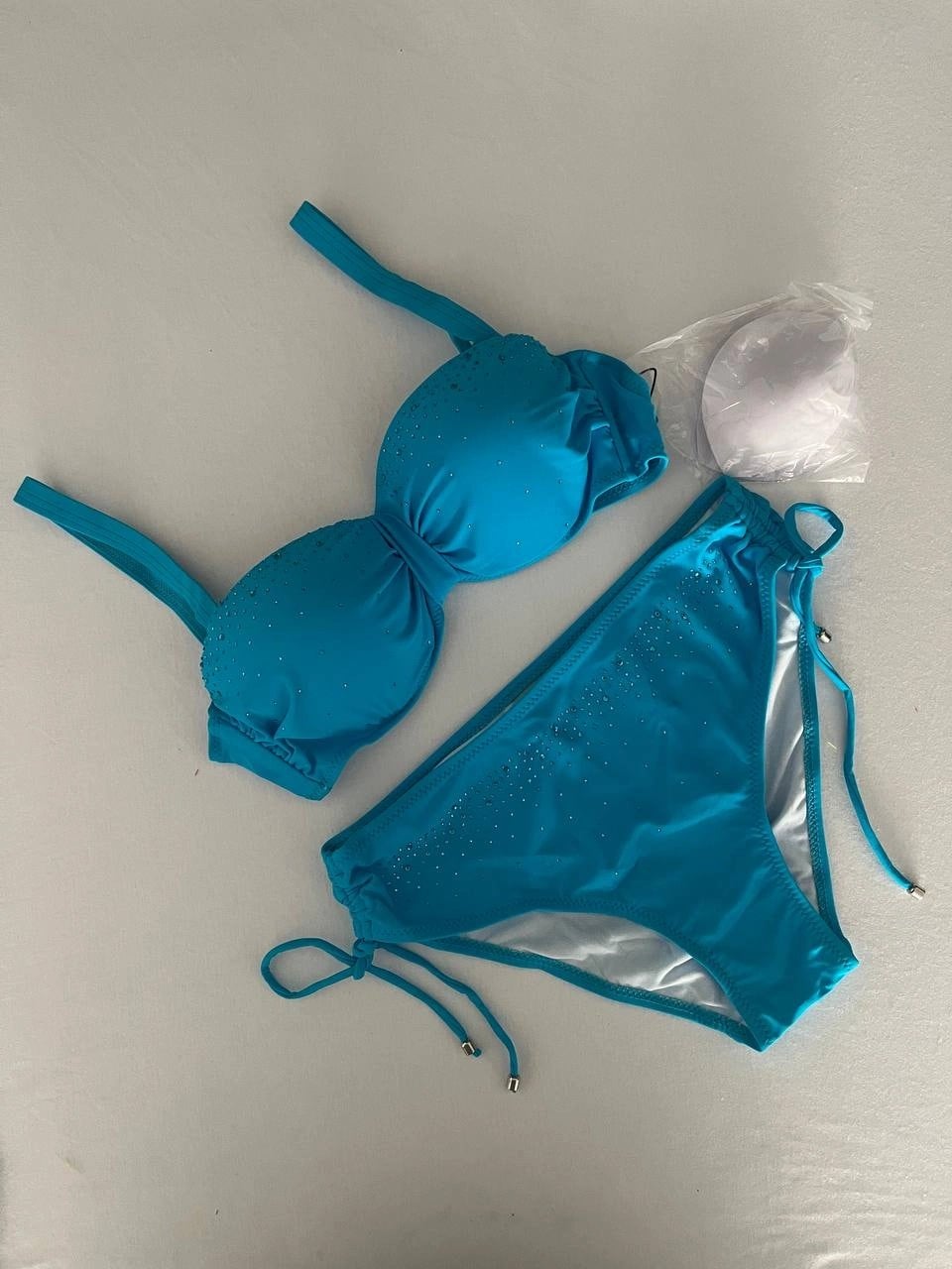 Kadın Mavi Taş İşlemeli Astarlı Bikini Takım HZL25S-LC3361
