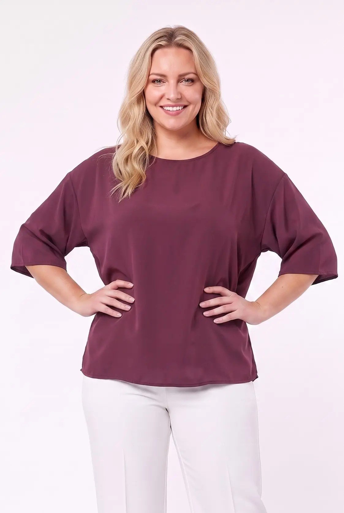 Kadın Mürdüm Büyük Beden Oversize Vatkalı Şifon Bluz HZL26S-ZSS111201