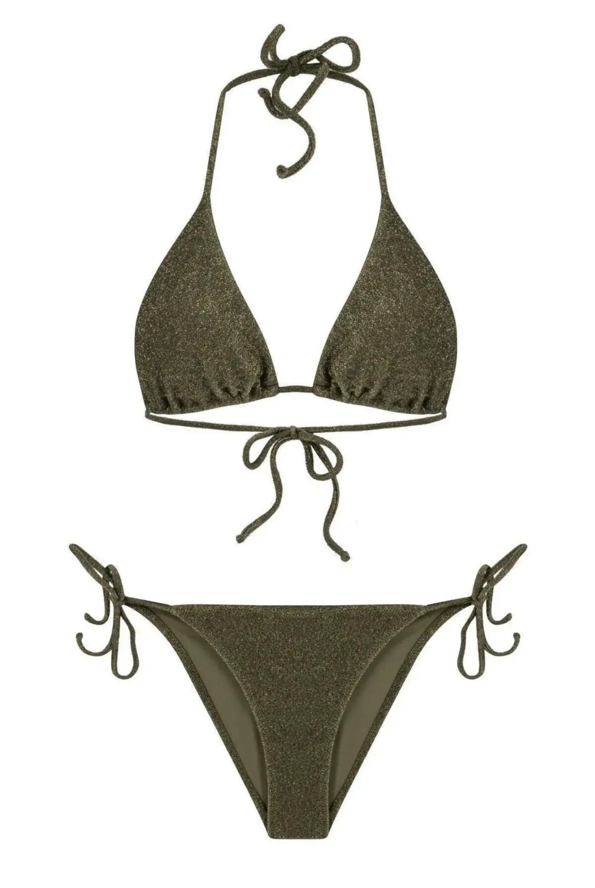Kadın Simli Siyah Boyundan İp Bağlamalı Üçgen Bikini Takımı HZL25S-LC5005