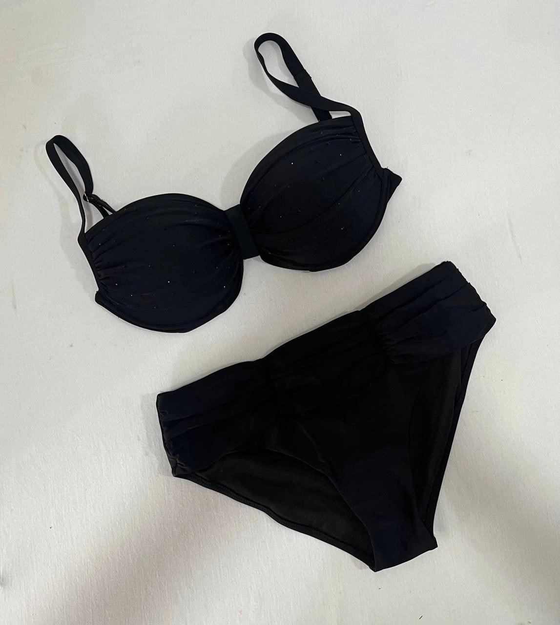 Kadın Siyah Taş İşlemeli Astarlı Büyük Beden Bikini Takımı HZL25S-LC01