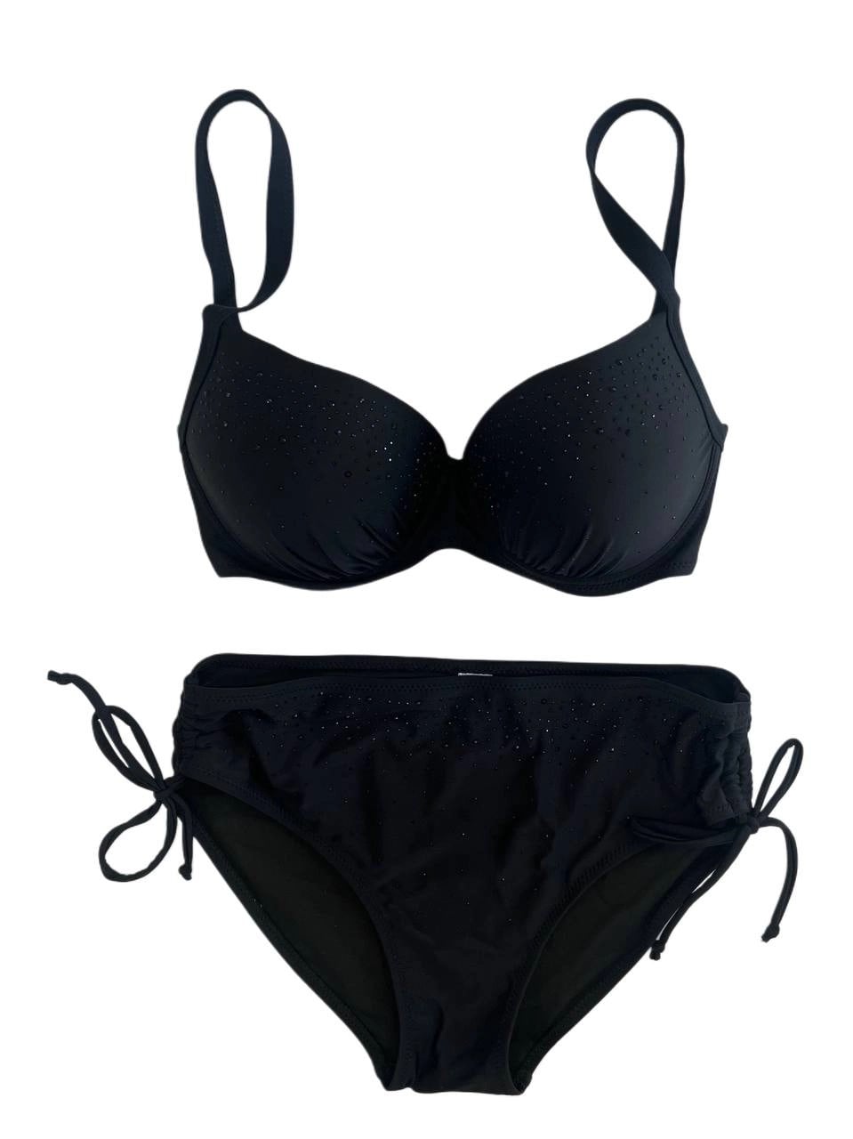 Kadın Siyah Taş İşlemeli Astarlı Büyük Beden Bikini Takımı HZL25S-LC2099
