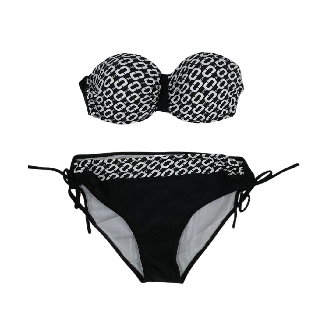 Kadın Siyah Zincir Desenli Astarlı Bikini Takım HZL24S-LC206