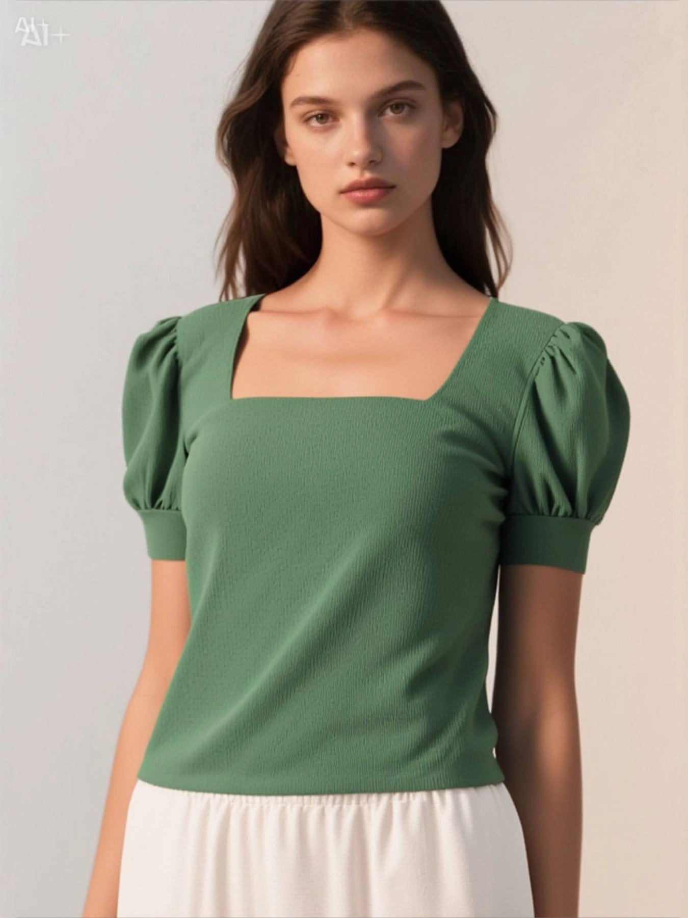 Kadın Zümrüt Yeşil Kare Yaka Örme Bluz HZL22W-BD104091