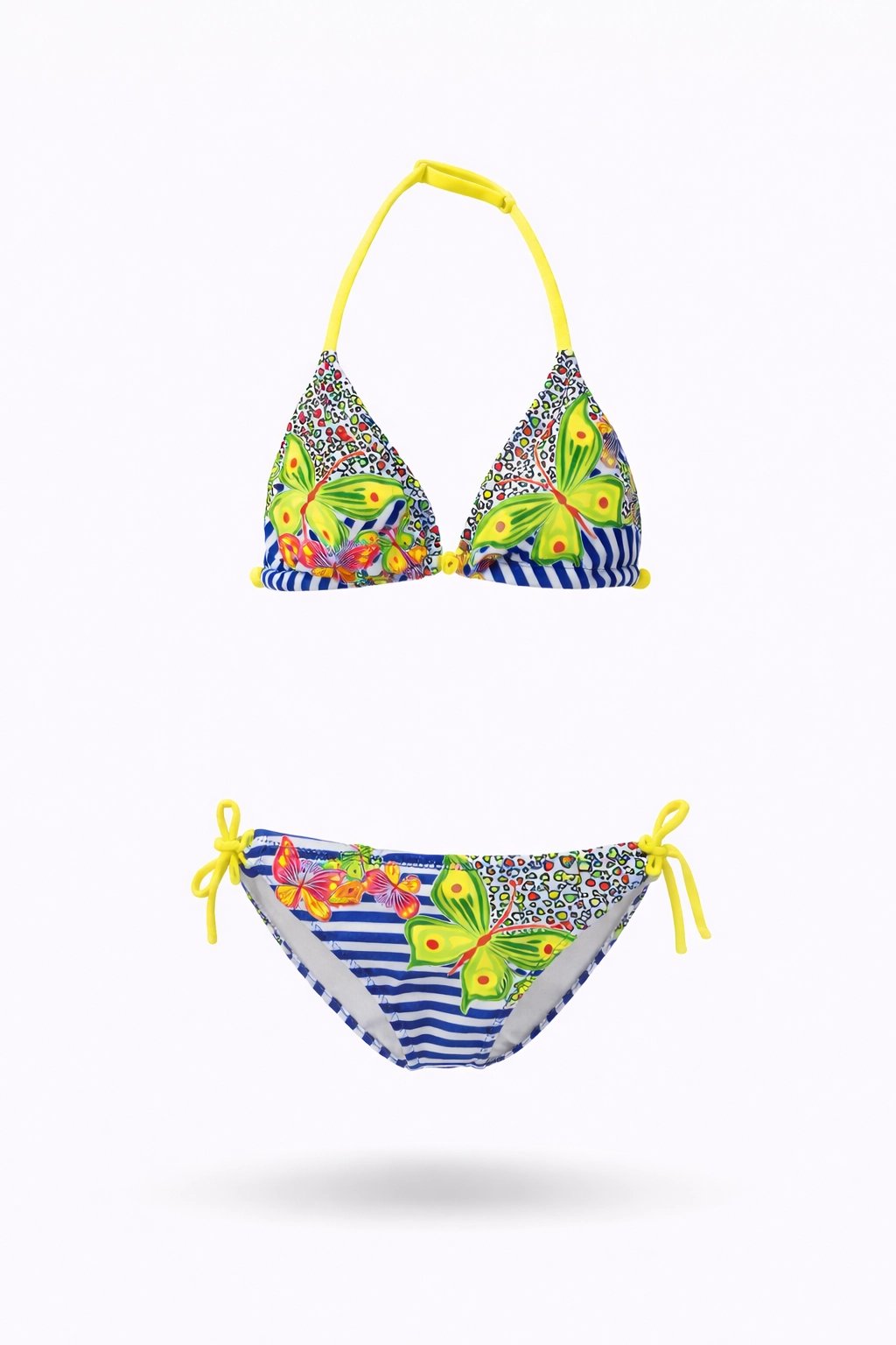 Kız Çocuk Lacivert Kelebek Desenli  2-8 Yaş Üçken Bikini Takım HZL24S-LC2134