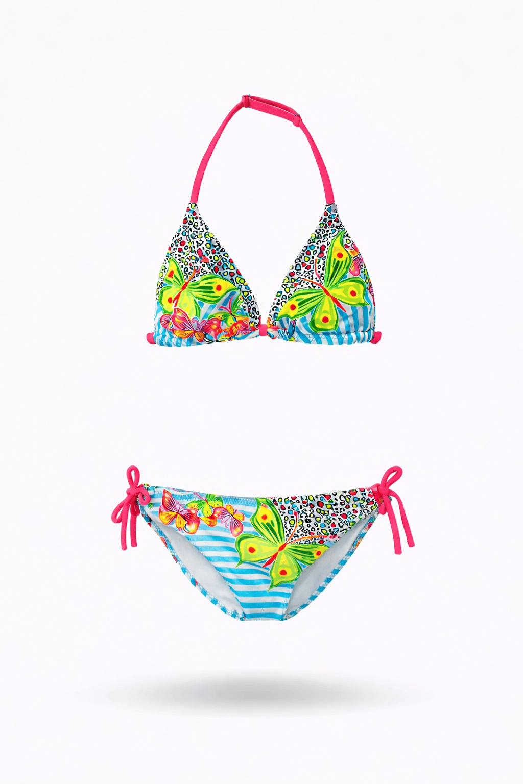Kız Çocuk Mavi Kelebek Desenli  2-8 Yaş Üçken Bikini Takım HZL24S-LC2134