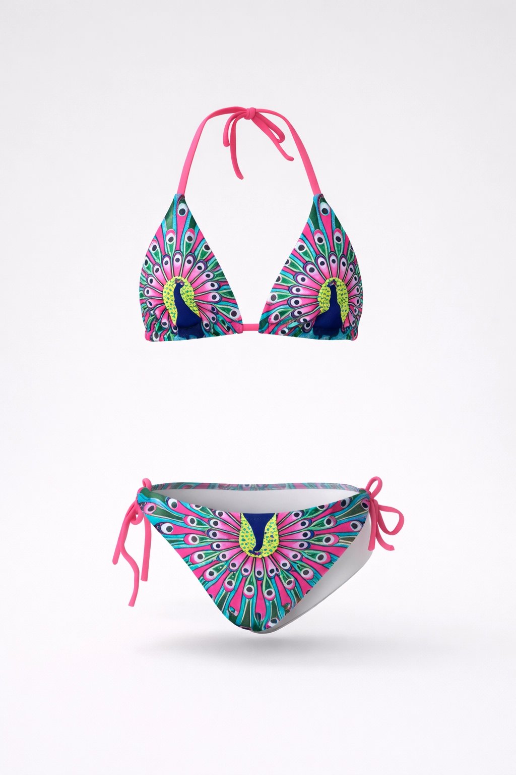 Kız Çocuk Mavi Tavuz Kuşu Desenli  6-14 Yaş Üçken Bikini Takım HZL24S-LC9017