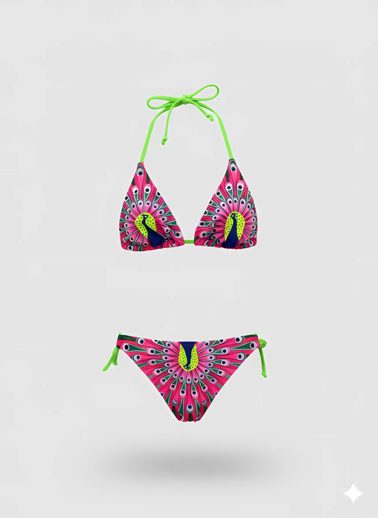 Kız Çocuk Pembe Tavuz Kuşu Desenli  6-14 Yaş Üçgen Bikini Takım HZL24S-LC19017