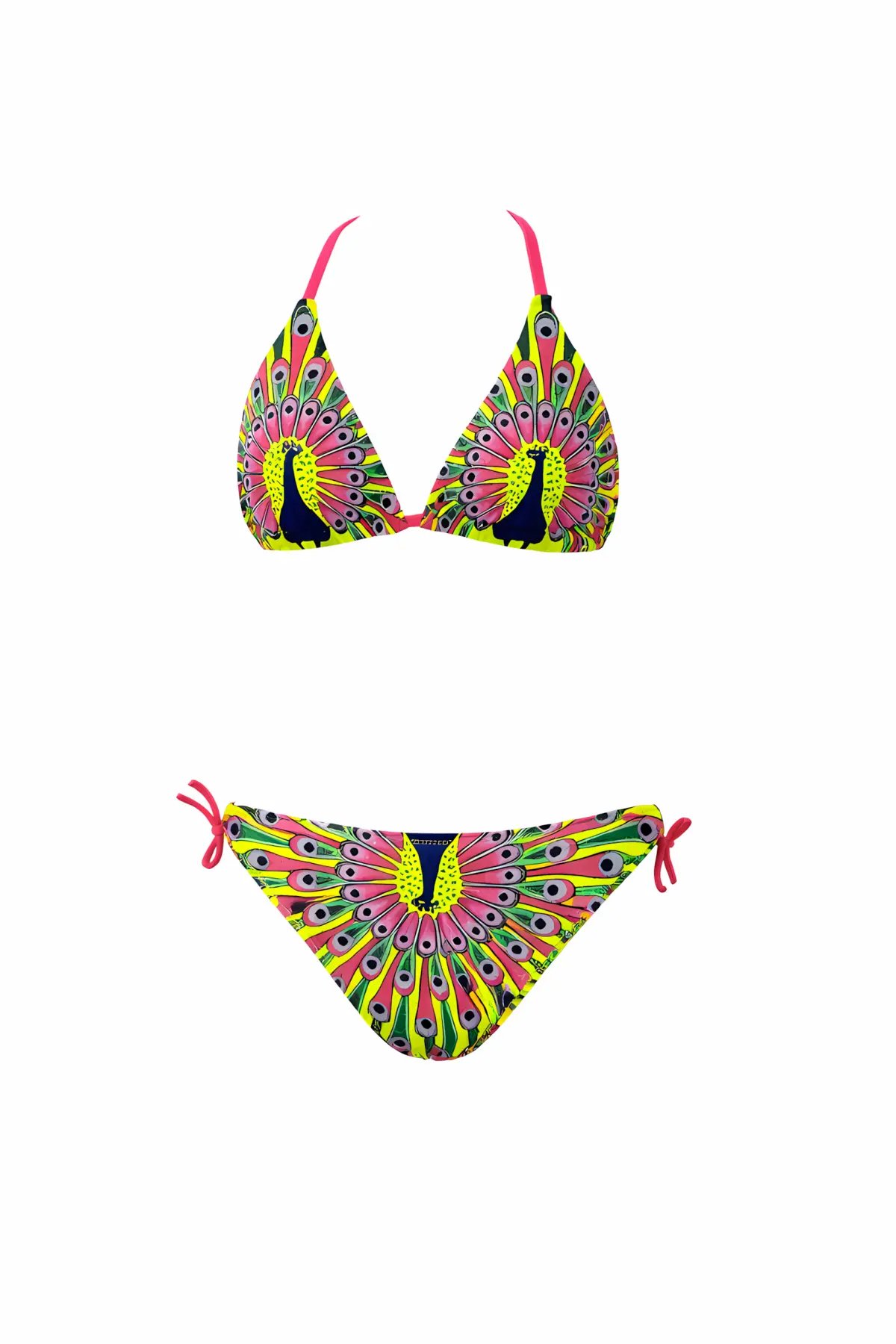 Kız Çocuk Sarı Tavuz Kuşu Desenli  6-14 Yaş Üçgen Bikini Takım HZL24S-LC19017